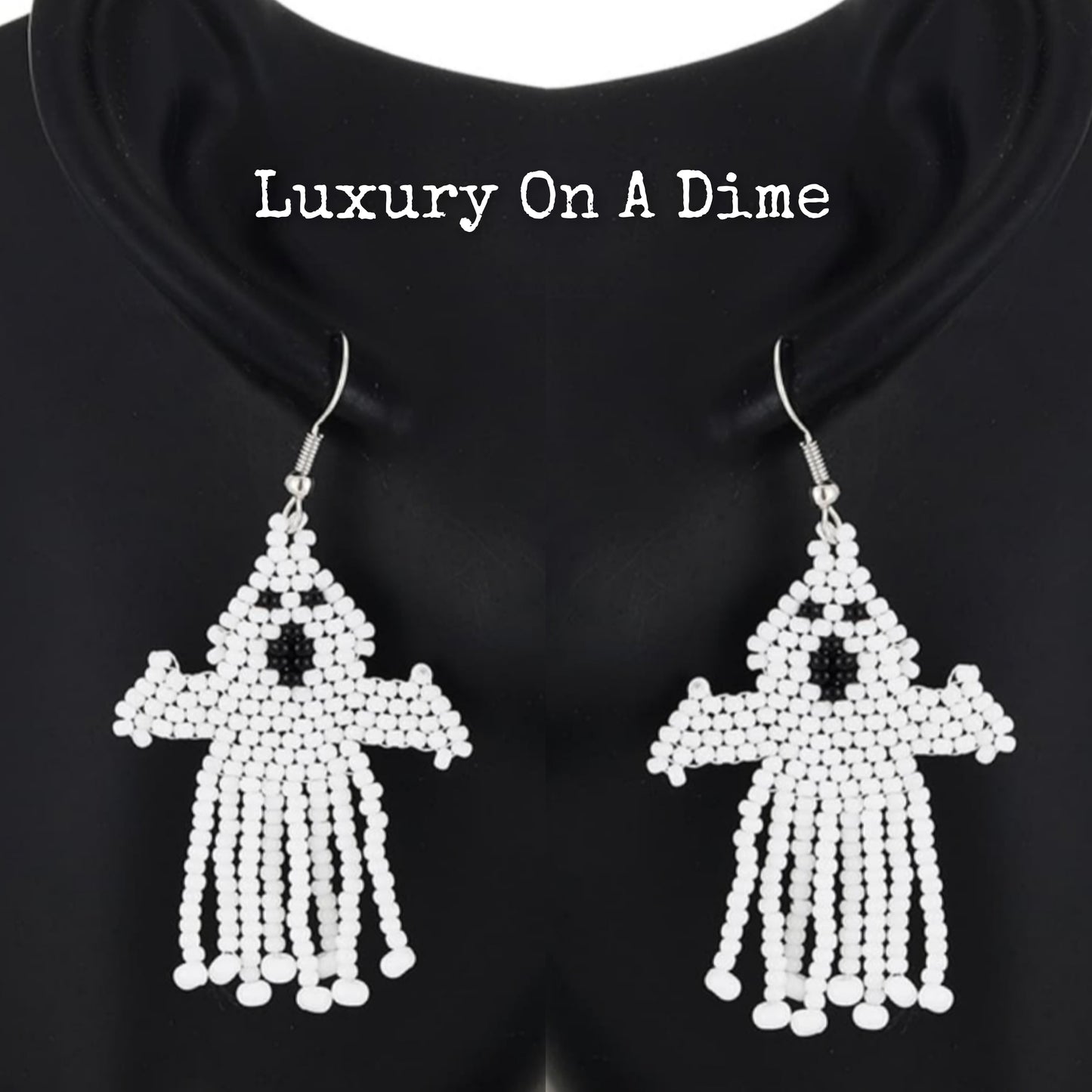 Spooky Fun Beaded Long Dangle Earrings Halloween Jewelry Pumpkin Ghost Spider Witch Skeleton