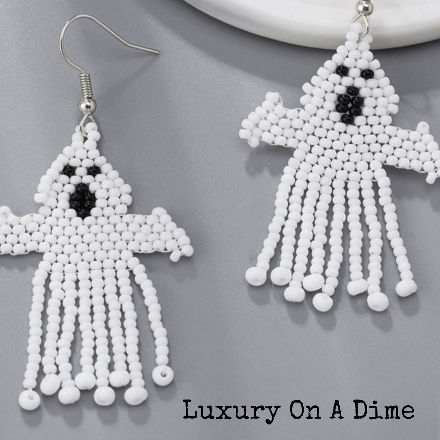 Spooky Fun Beaded Long Dangle Earrings Halloween Jewelry Pumpkin Ghost Spider Witch Skeleton