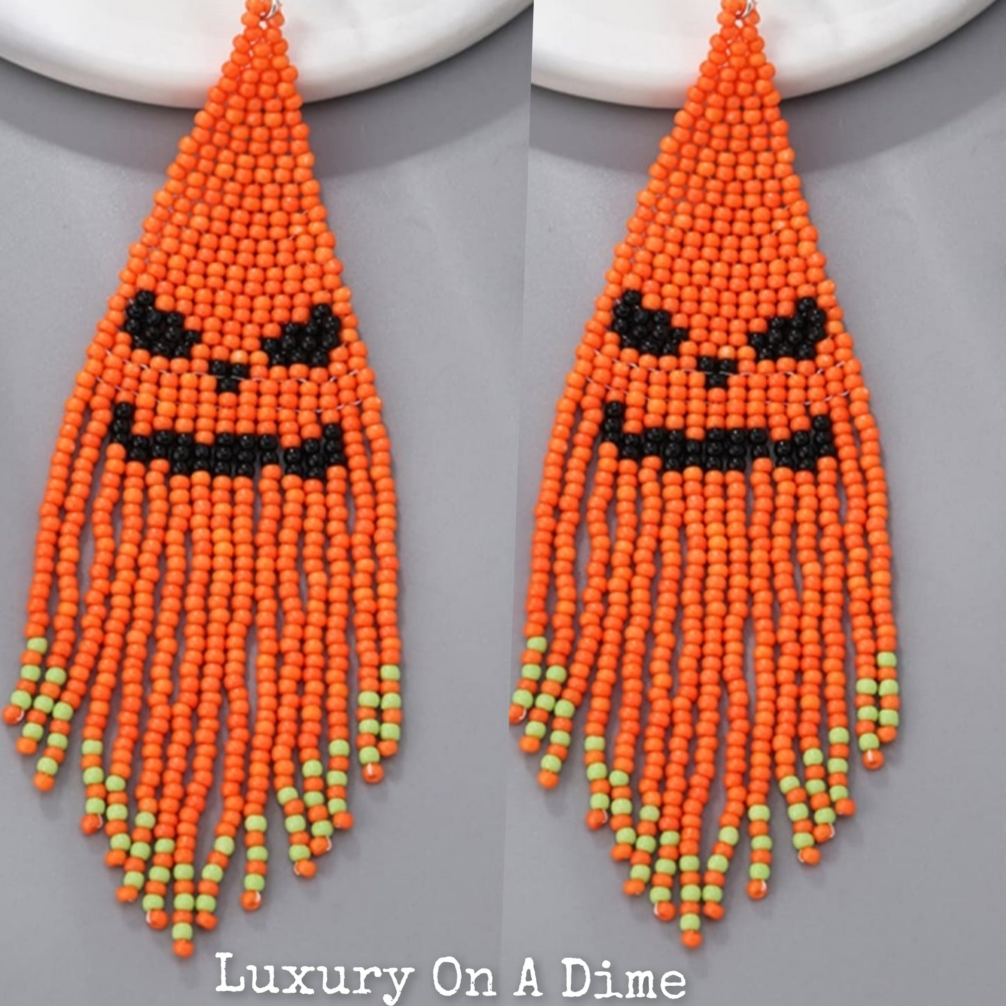 Spooky Fun Beaded Long Dangle Earrings Halloween Jewelry Pumpkin Ghost Spider Witch Skeleton