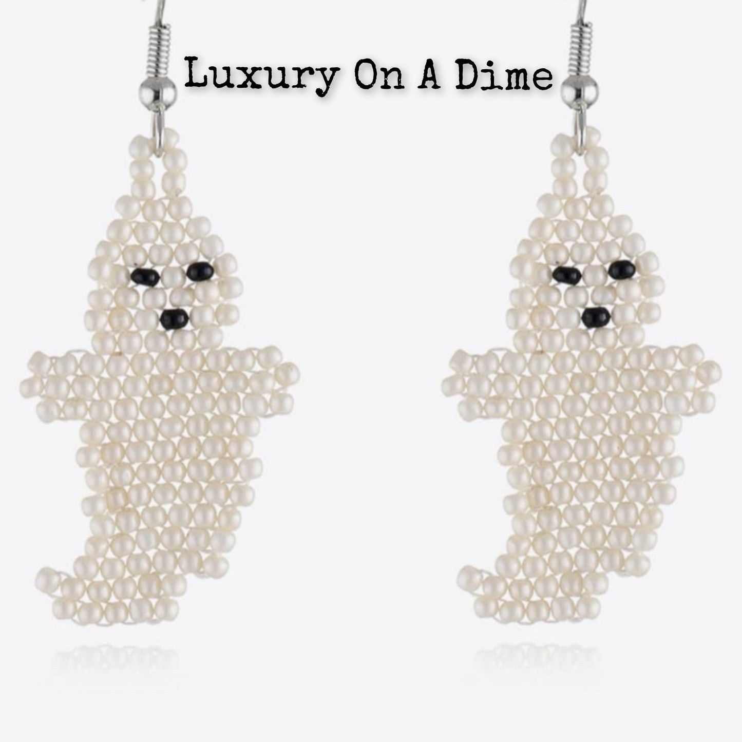 Spooky Fun Beaded Long Dangle Earrings Ghost Skeleton Jewelry Artisan