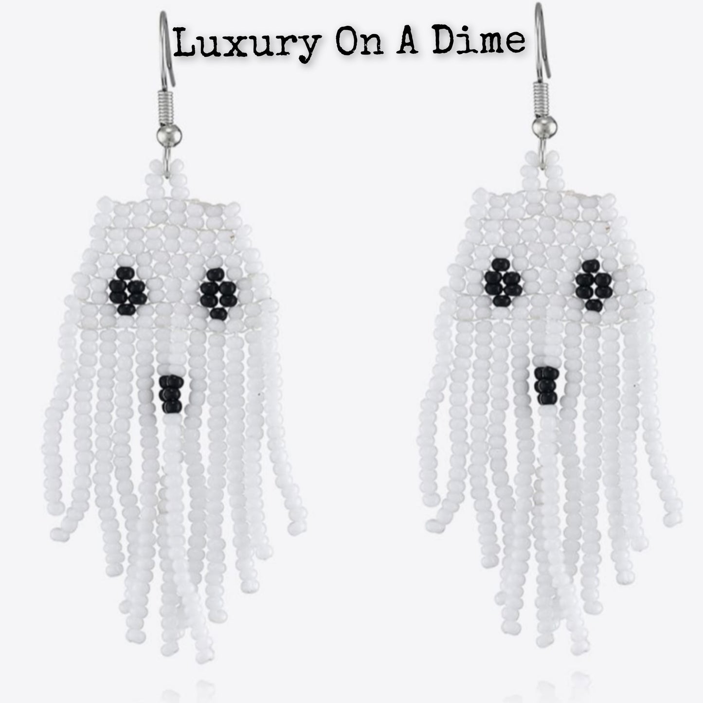 Spooky Fun Beaded Long Dangle Earrings Ghost Skeleton Jewelry Artisan