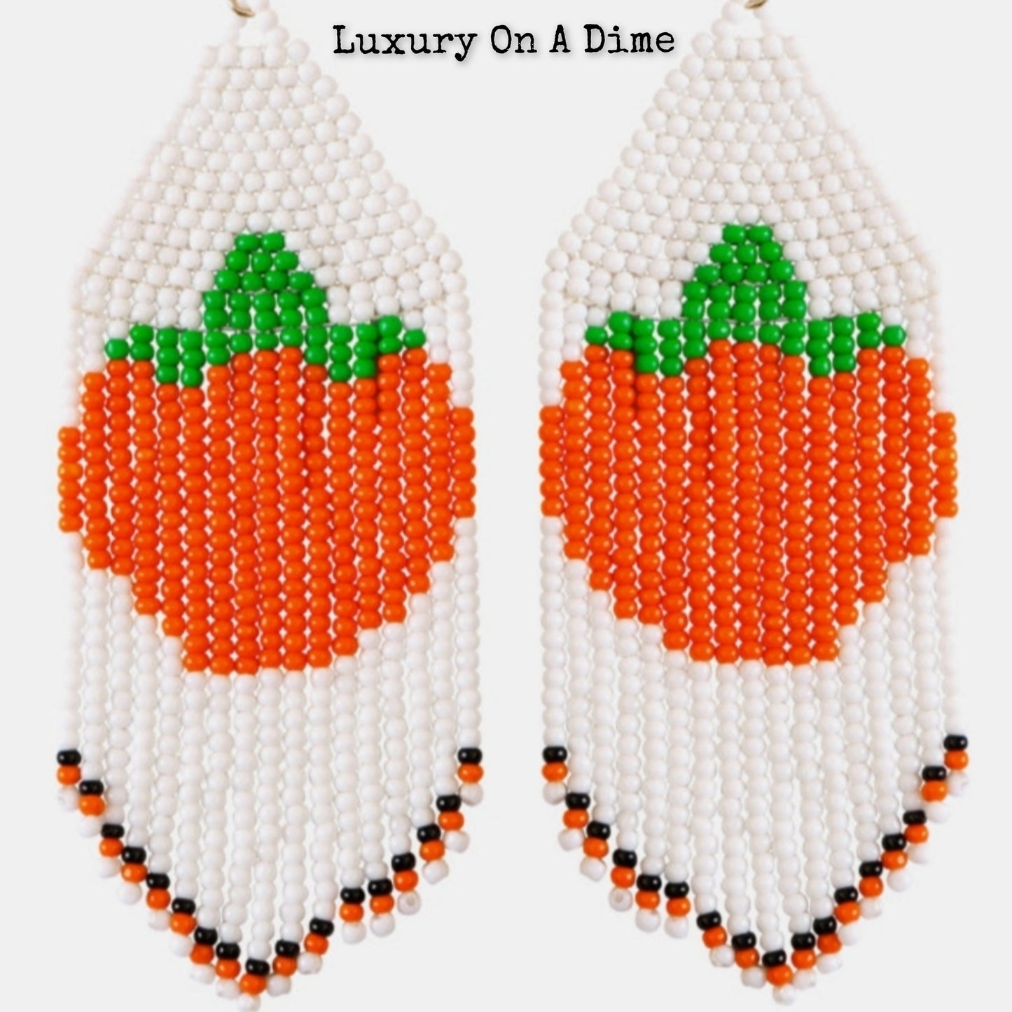 Long Beaded Pumpkin Bohemian Dangle Earrings Fall Jewelry Artisan