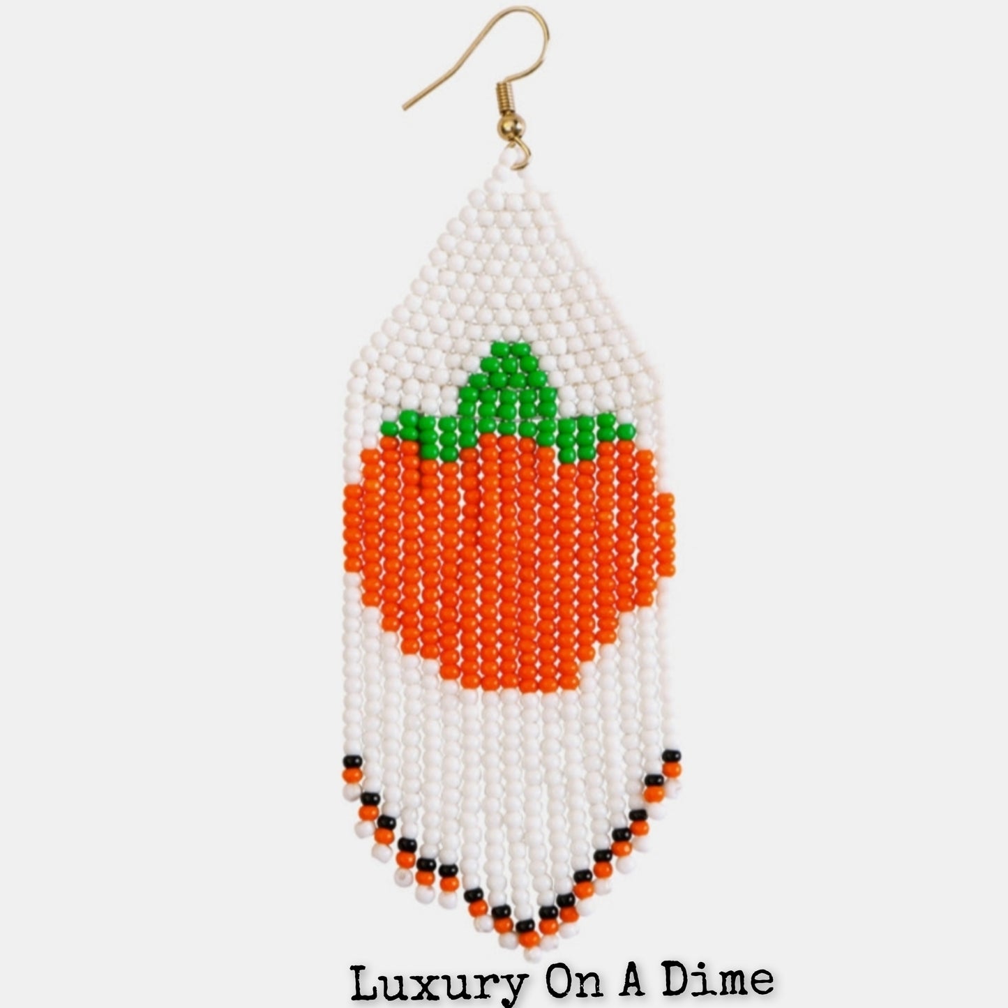 Long Beaded Pumpkin Bohemian Dangle Earrings Fall Jewelry Artisan