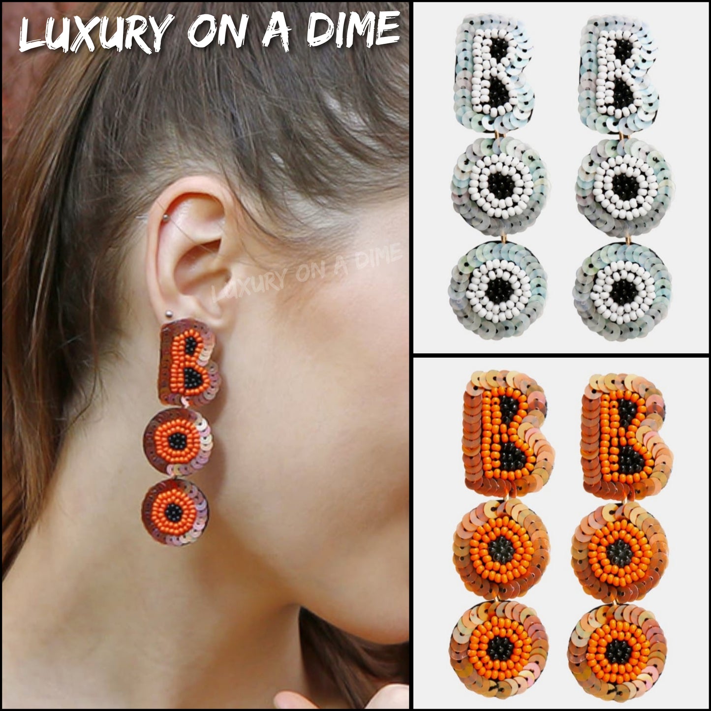 Long Beaded Sequin BOO Dangle Earrings Halloween Artisan Jewelry