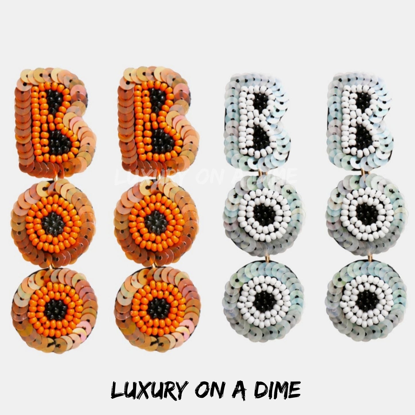 Long Beaded Sequin BOO Dangle Earrings Halloween Artisan Jewelry