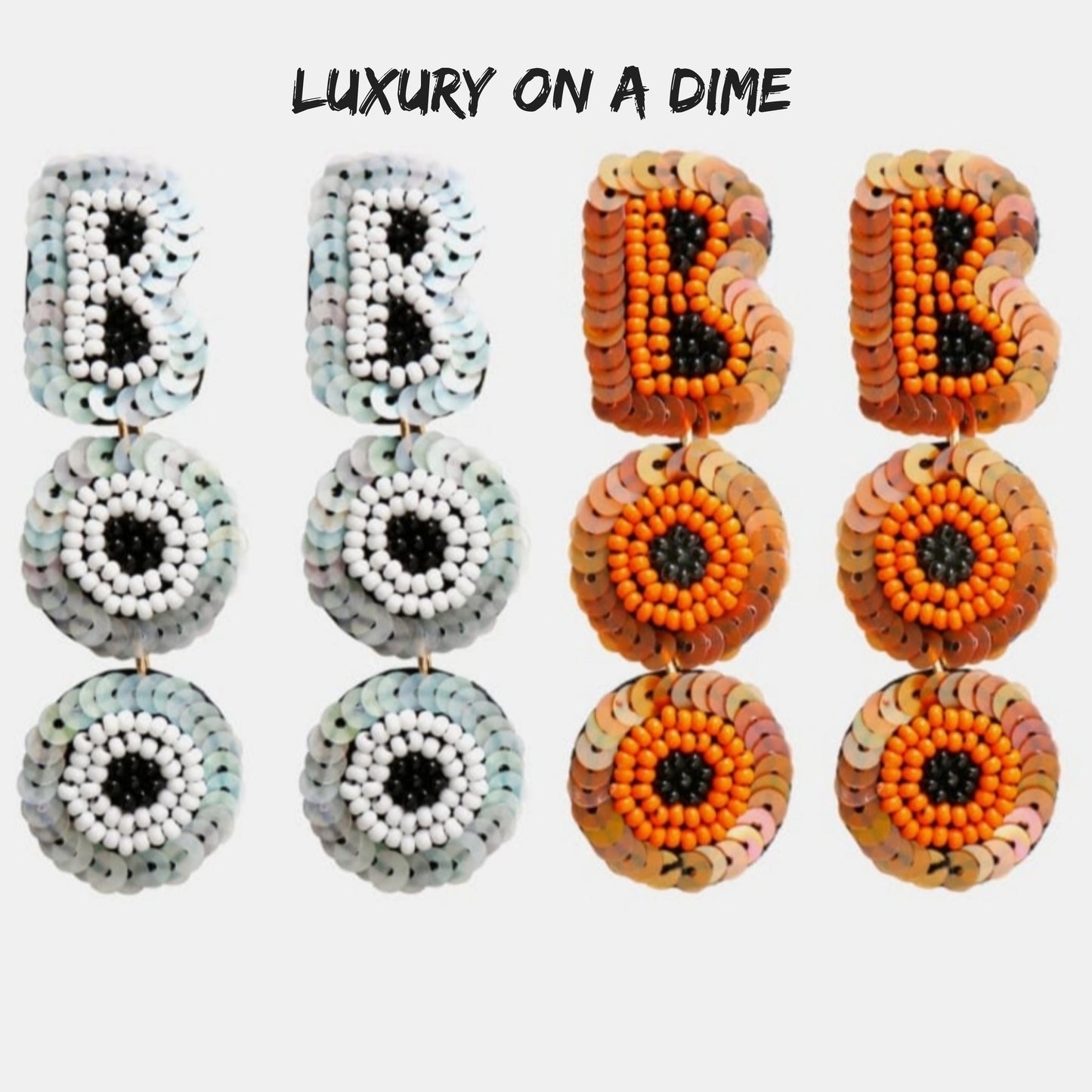 Long Beaded Sequin BOO Dangle Earrings Halloween Artisan Jewelry