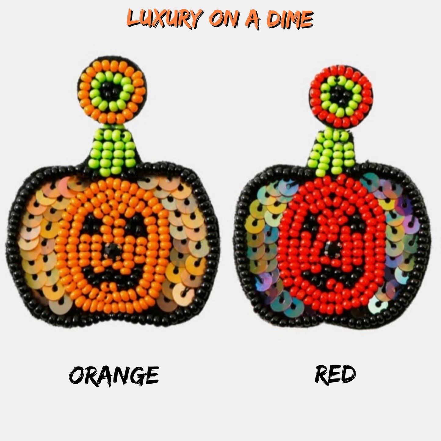 Beaded Sequin Pumpkin Dangle Earrings Halloween Artisan Jewelry