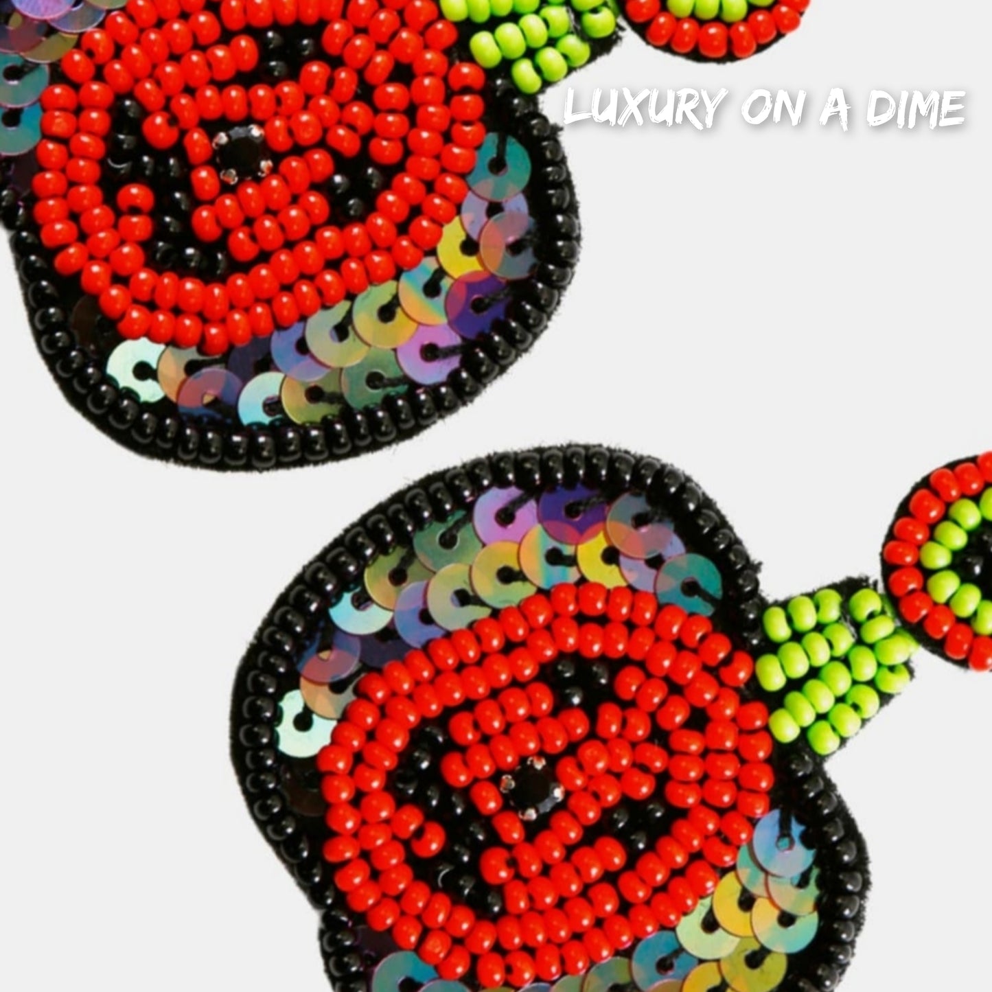 Beaded Sequin Pumpkin Dangle Earrings Halloween Artisan Jewelry