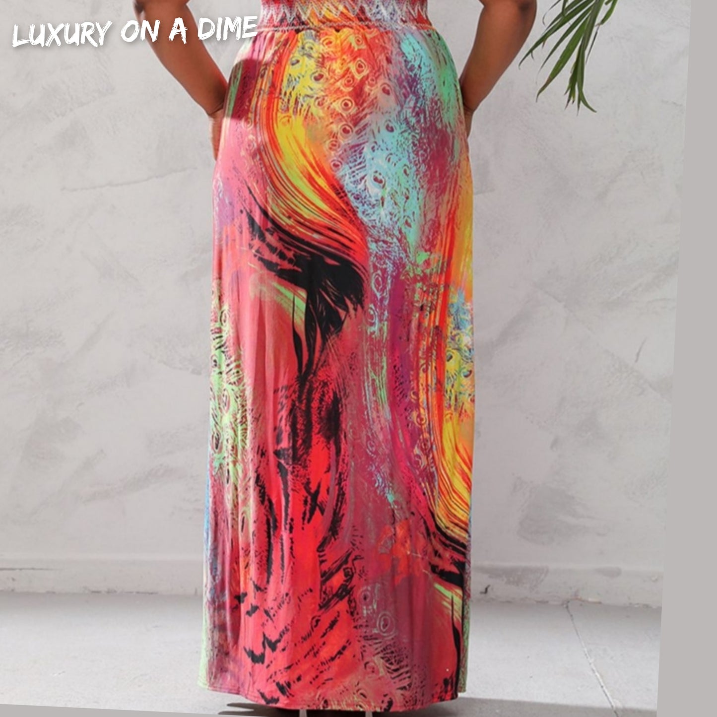 Tie-dye Peacock Sleeveless Smocked Waist Maxi Dress Large-5X Curvy Size Only