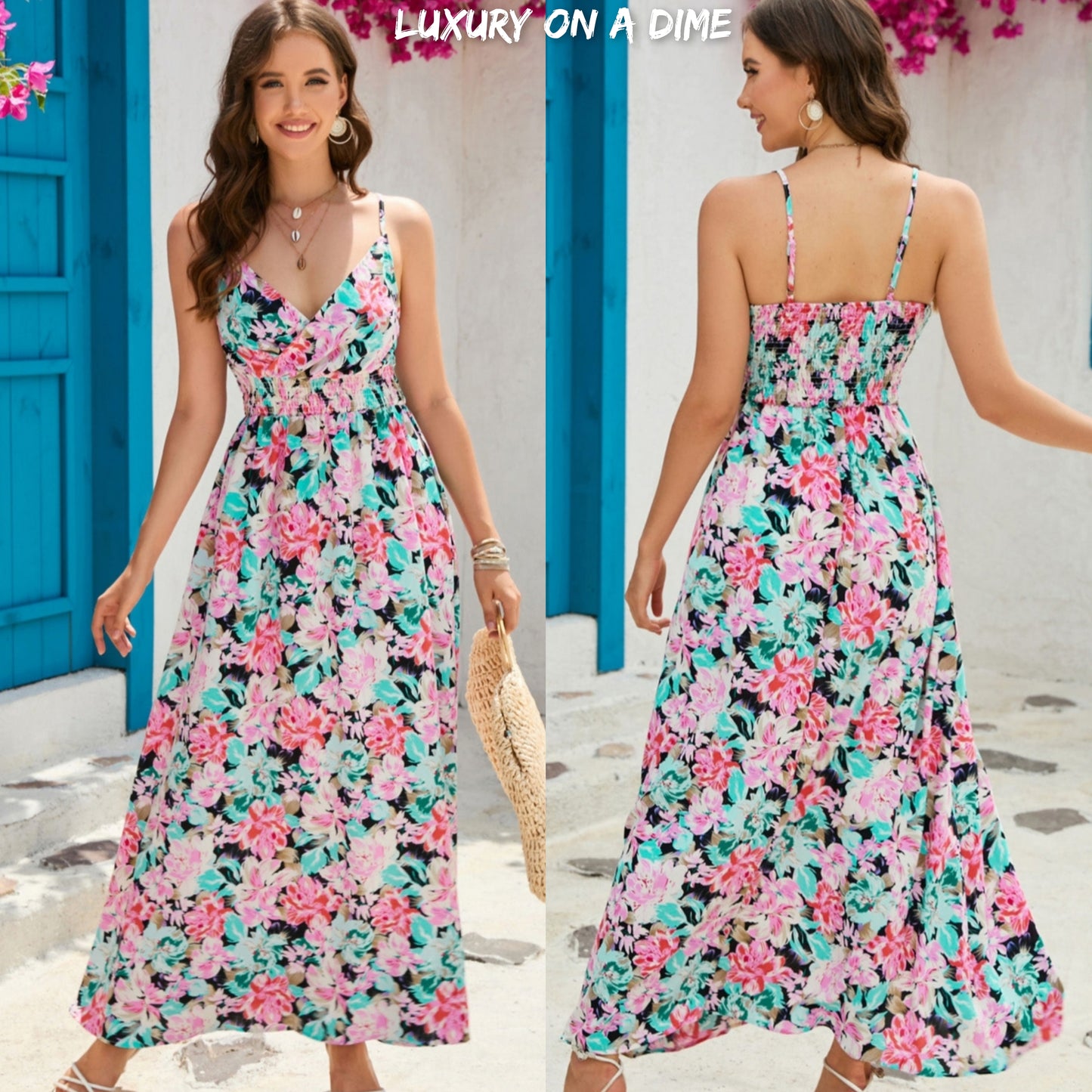 Floral Spaghetti Strap Surplice Neck Maxi Dress