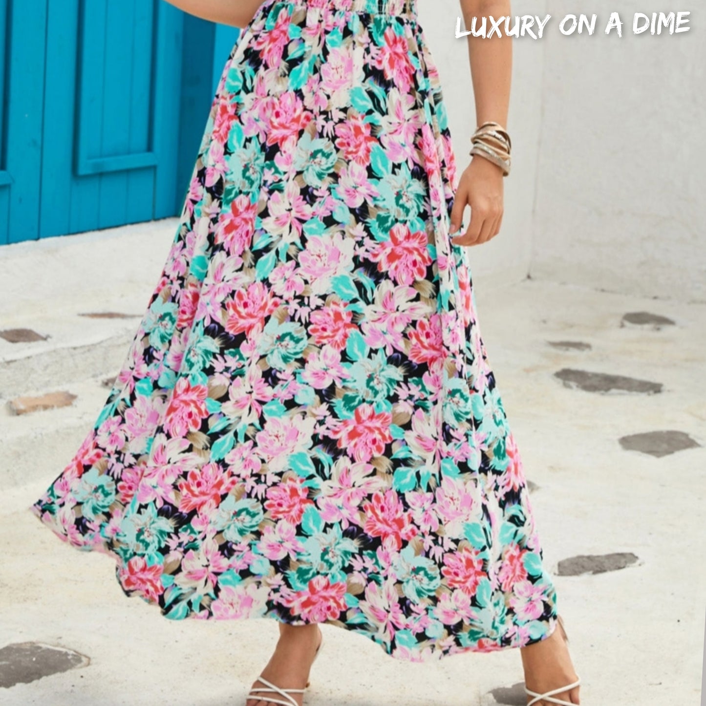 Floral Spaghetti Strap Surplice Neck Maxi Dress