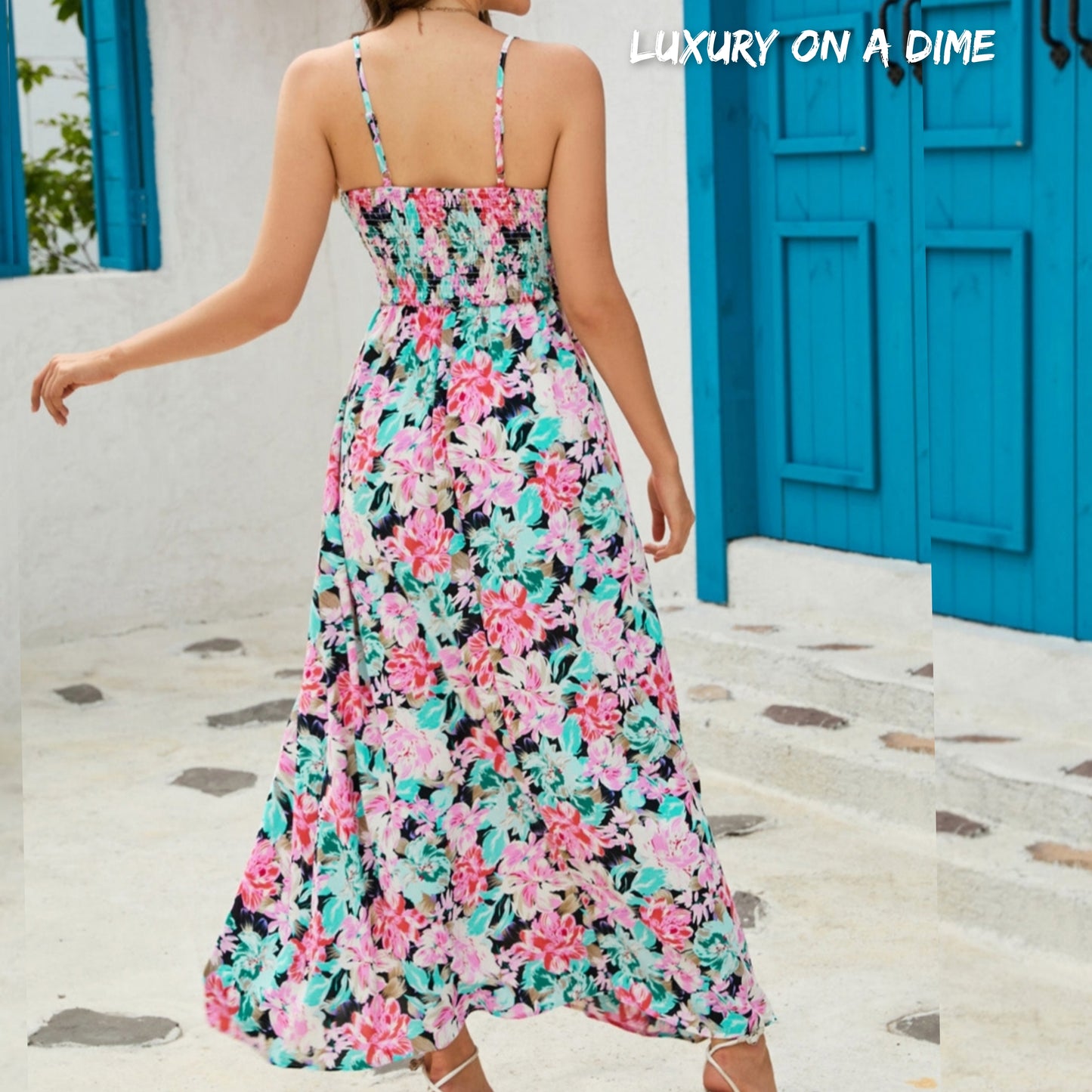 Floral Spaghetti Strap Surplice Neck Maxi Dress
