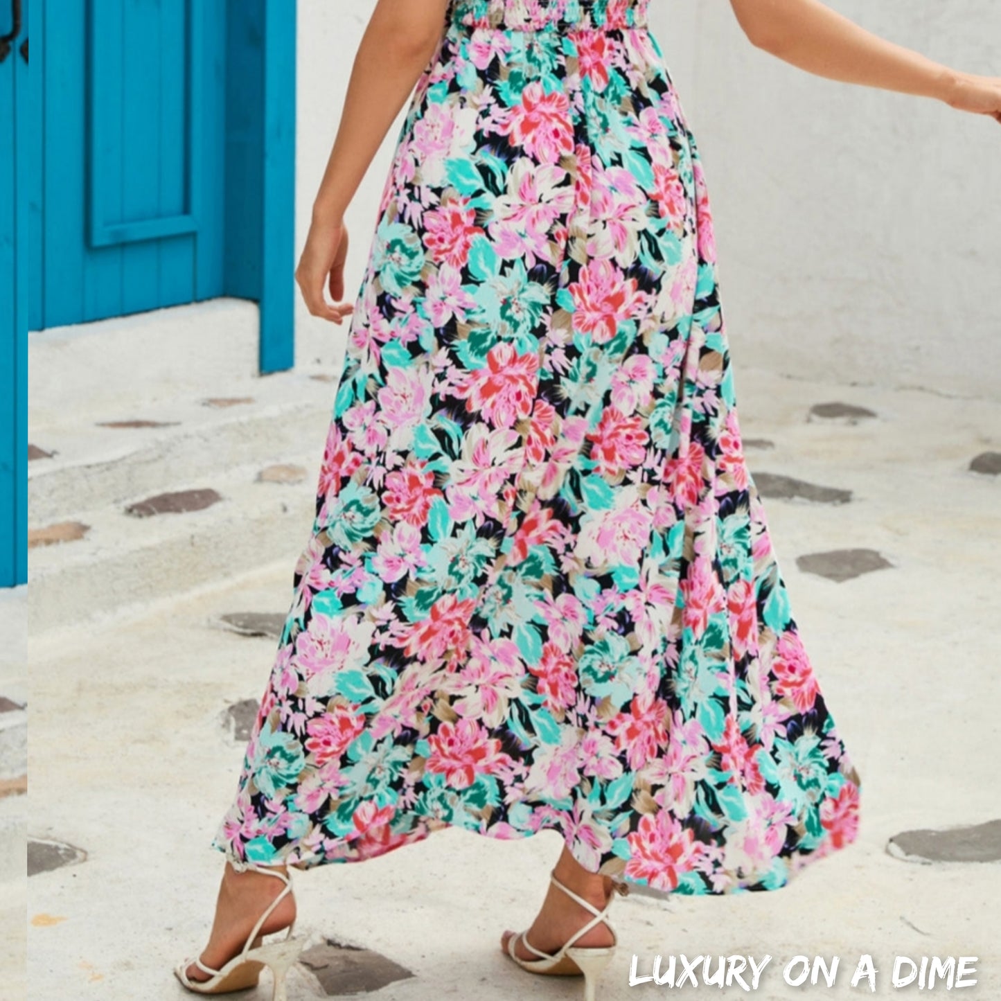 Floral Spaghetti Strap Surplice Neck Maxi Dress