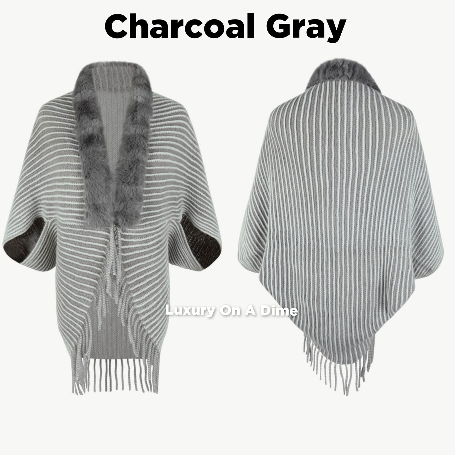 Stripe Faux Fur Retro Fringe Hem Open Front Shrug Knit Bolero Cardigan