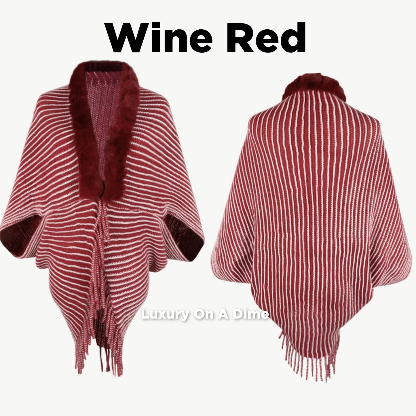 Stripe Faux Fur Retro Fringe Hem Open Front Shrug Knit Bolero Cardigan