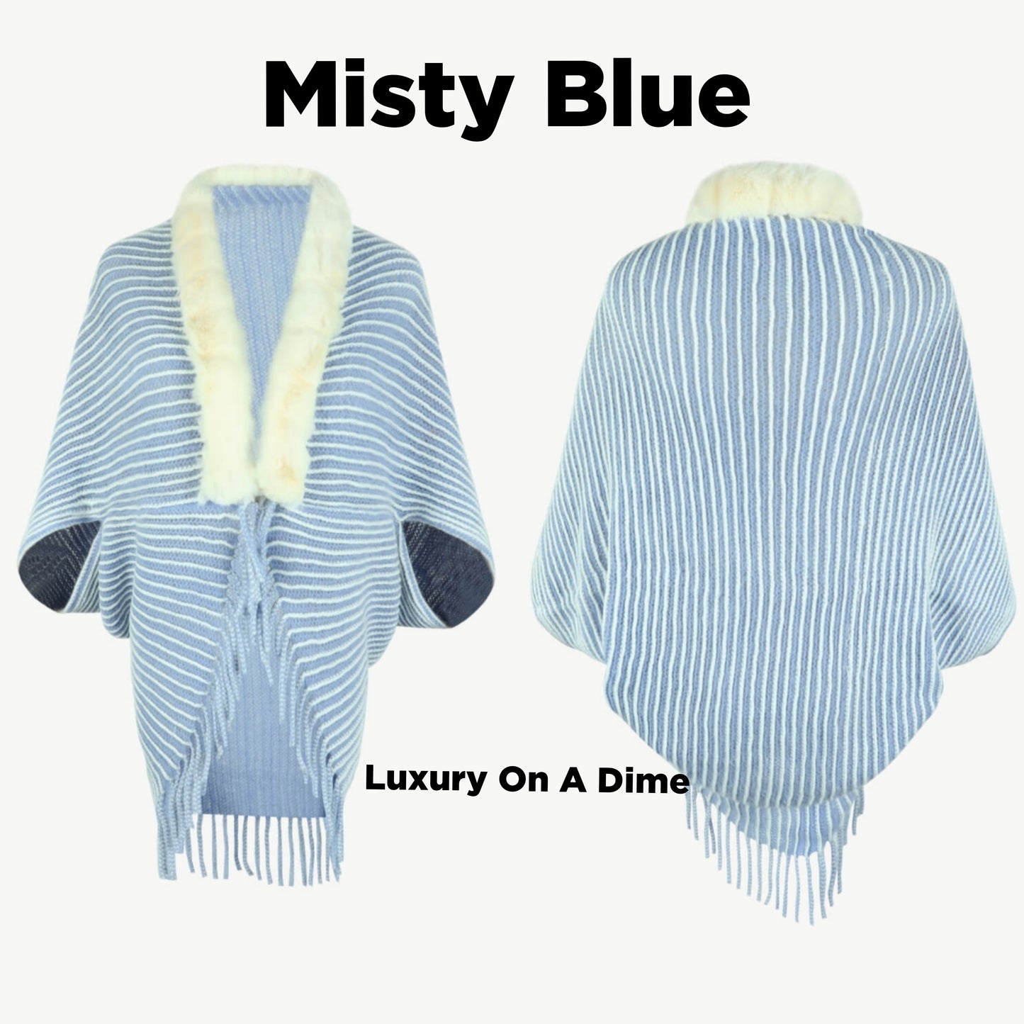 Stripe Faux Fur Retro Fringe Hem Open Front Shrug Knit Bolero Cardigan