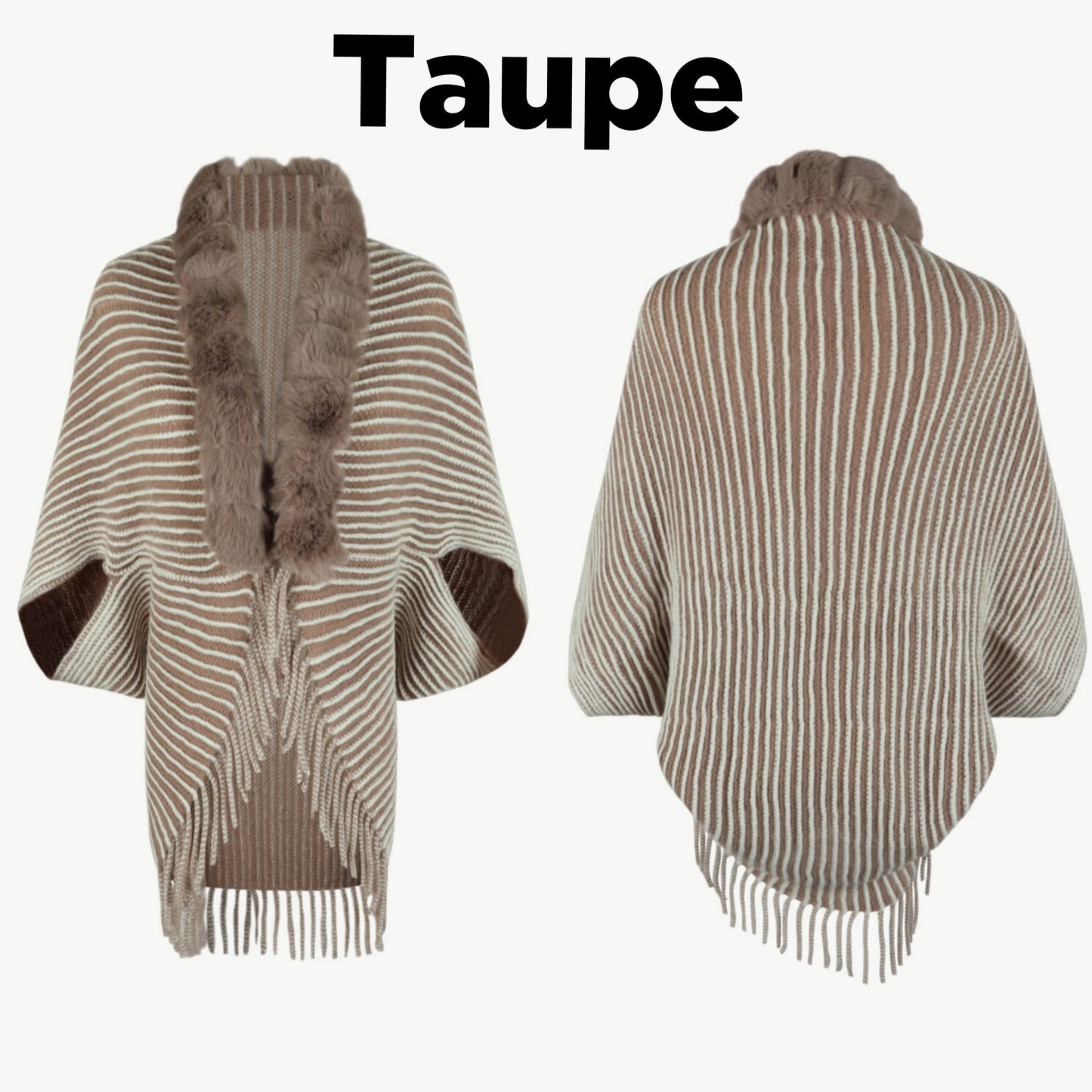 Stripe Faux Fur Retro Fringe Hem Open Front Shrug Knit Bolero Cardigan
