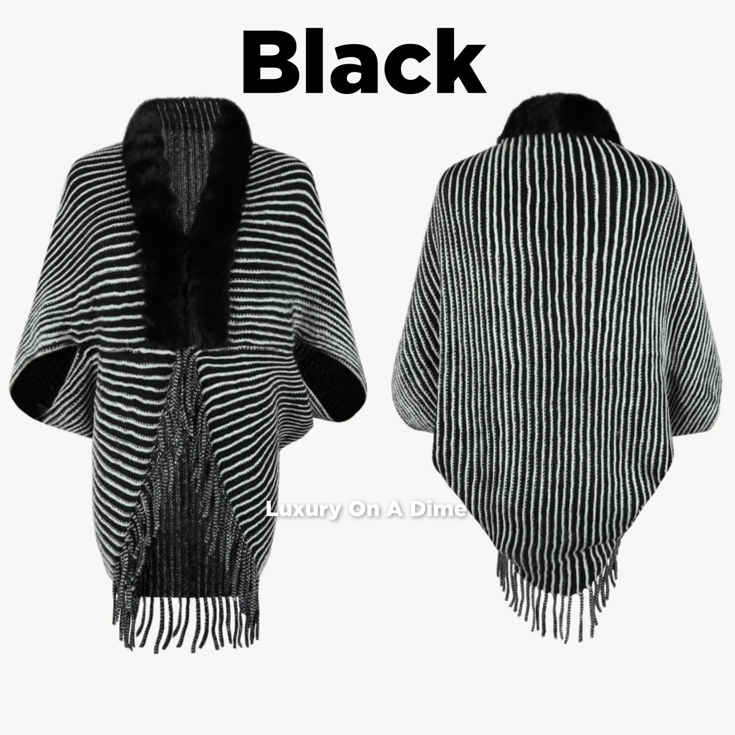 Stripe Faux Fur Retro Fringe Hem Open Front Shrug Knit Bolero Cardigan