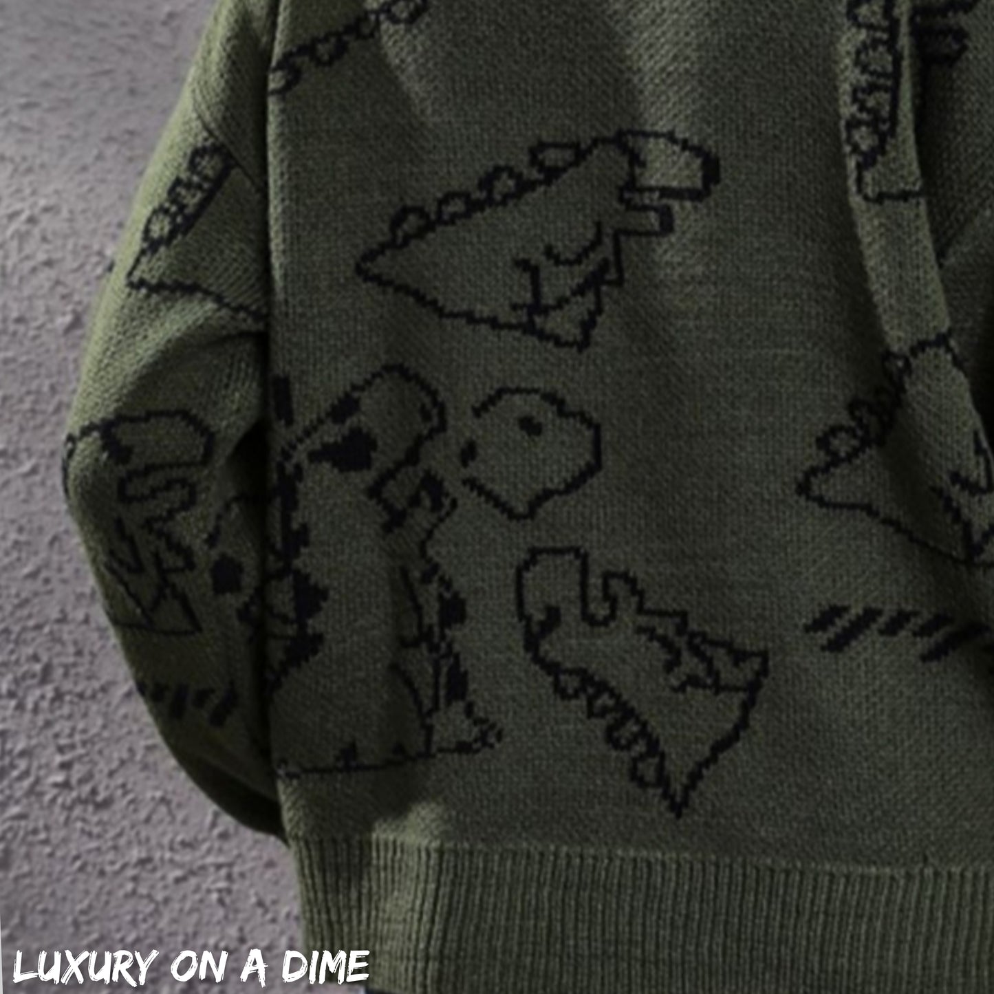 Dinosaur Knit Round Neck Playful Long Sleeve Oversized Pullover Sweater Shirt