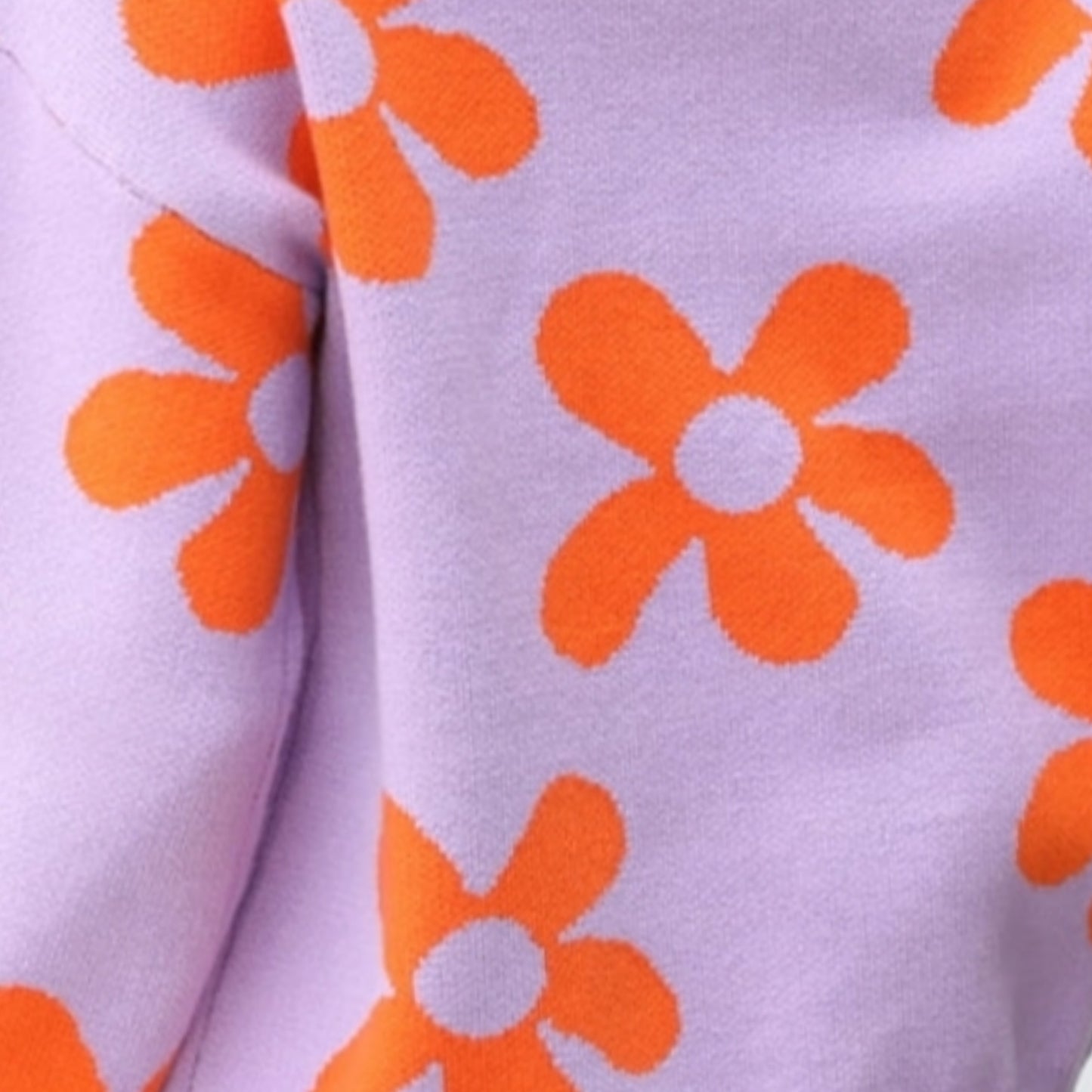 Flower Power Retro Floral Knit Round Neck Long Sleeve Oversized Pullover Sweater