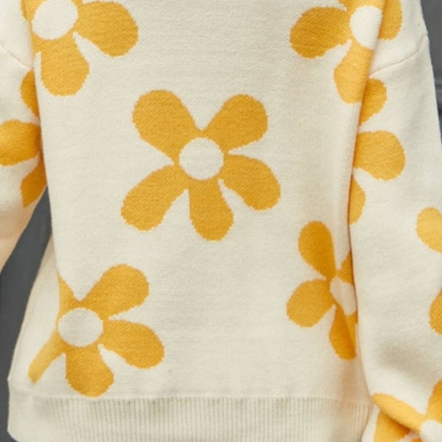 Flower Power Retro Floral Knit Round Neck Long Sleeve Oversized Pullover Sweater