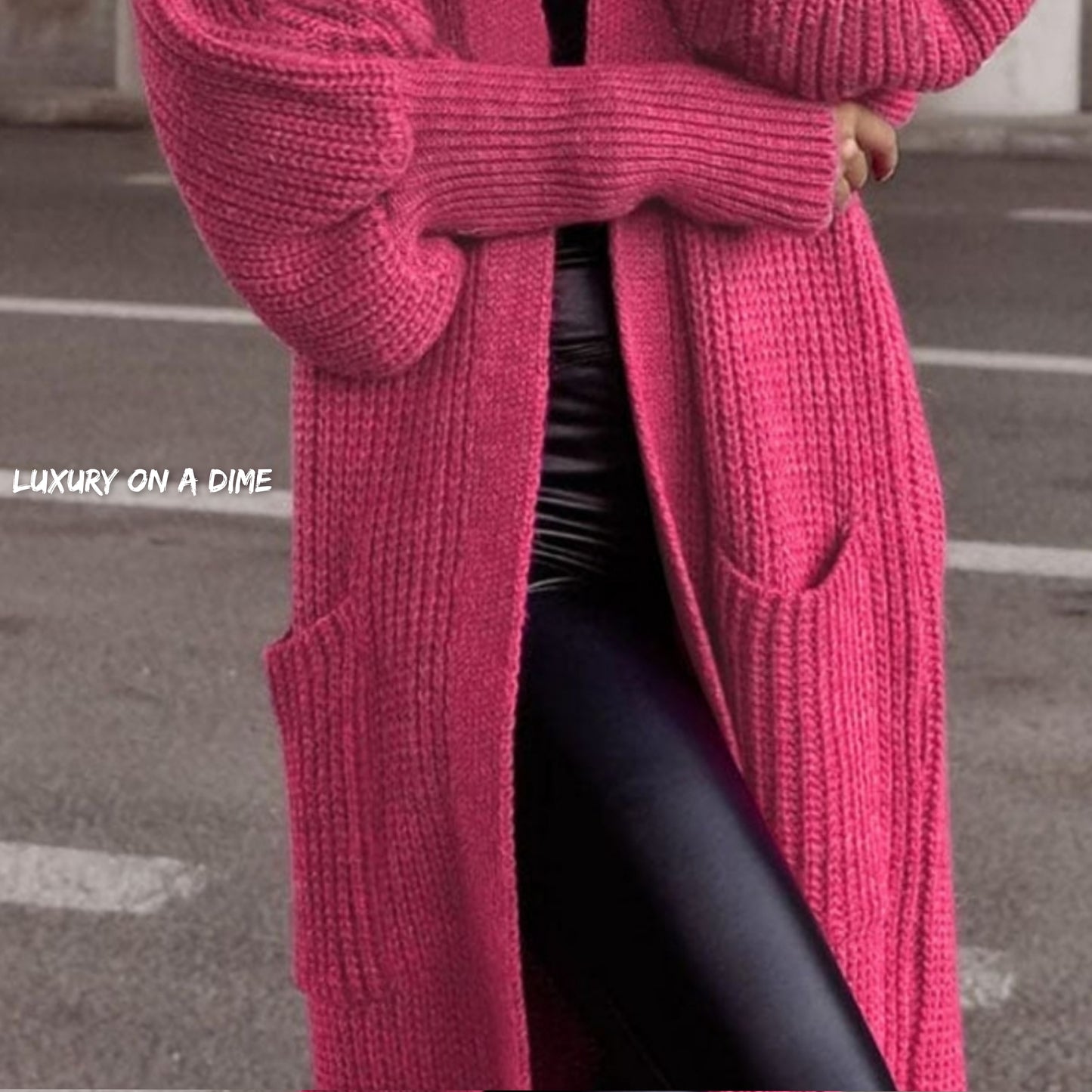 Longline Heavy Waffle Knit Lantern Sleeve Classic Patch Pocket Duster Cardigan
