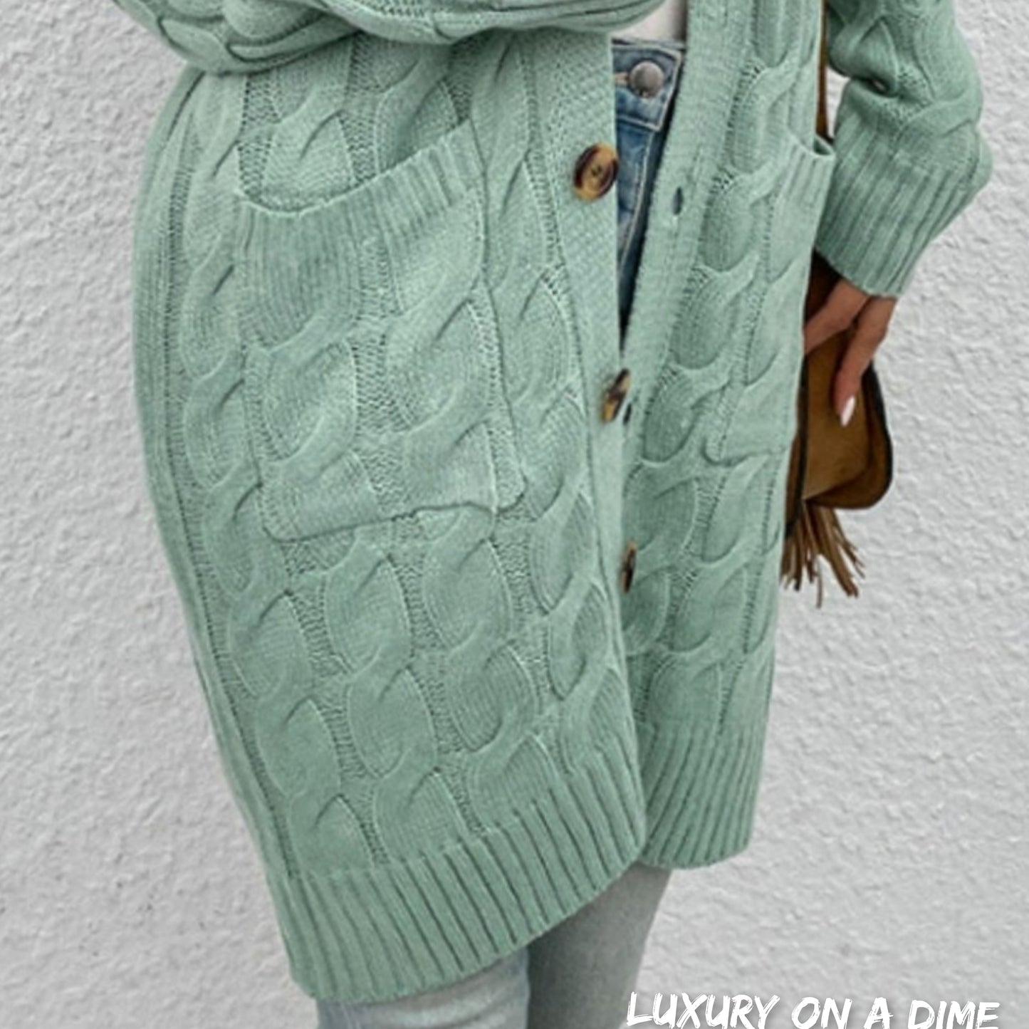 Chunky Cable-Knit Classic Button Front Long Cardigan with Pockets