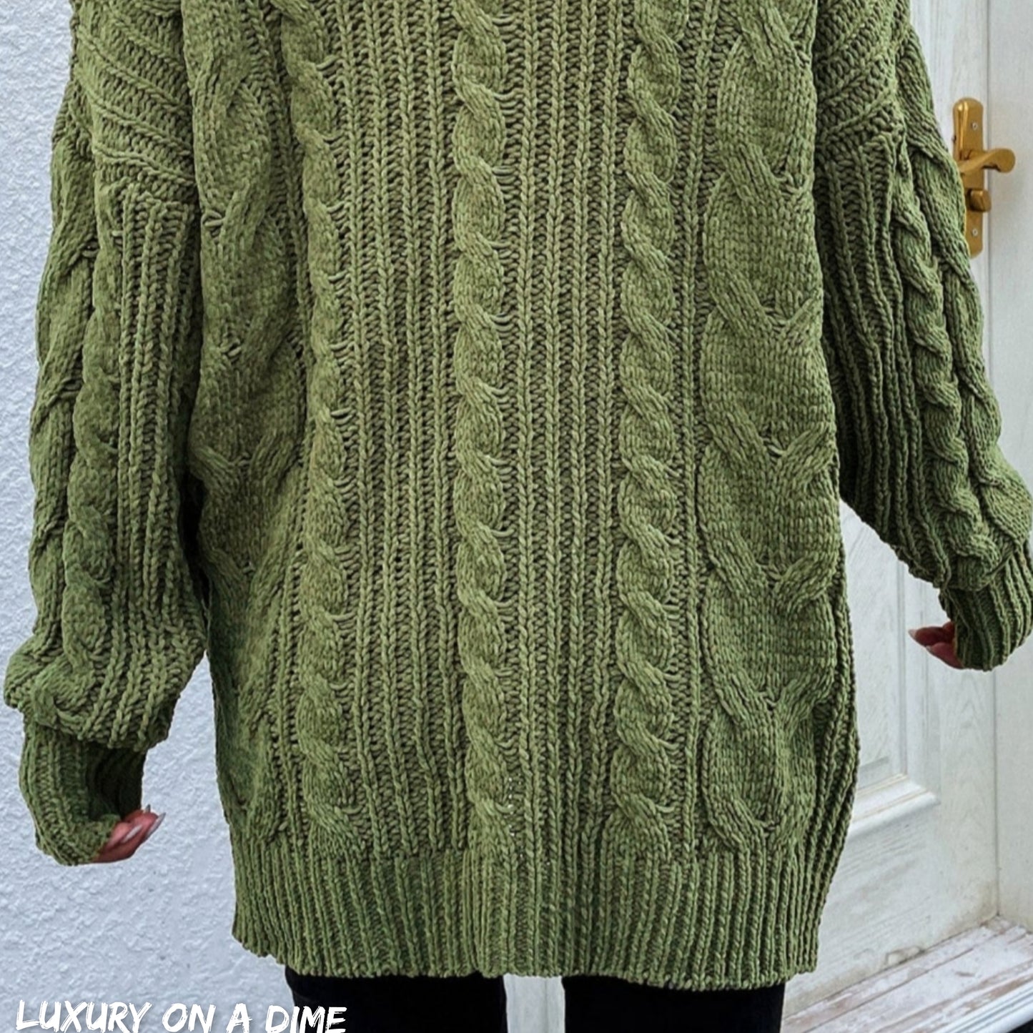 Cable-Knit Long Classic Open Front Pocket Fall Winter Boho Cardigan