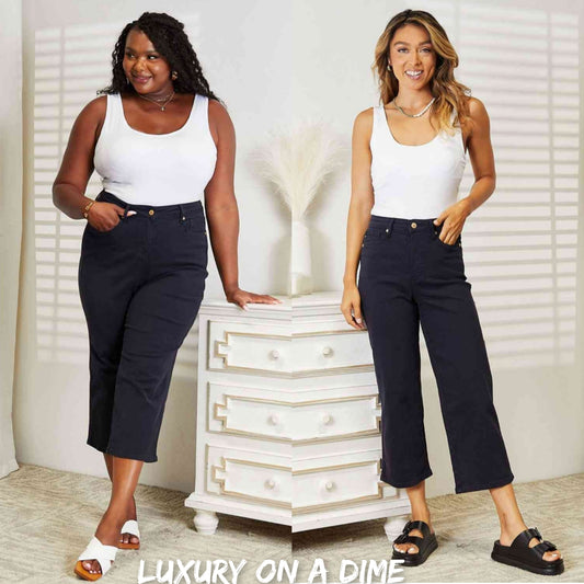 Tummy Control High Waist Navy Demim Jean Judy Blue Cropped Pants