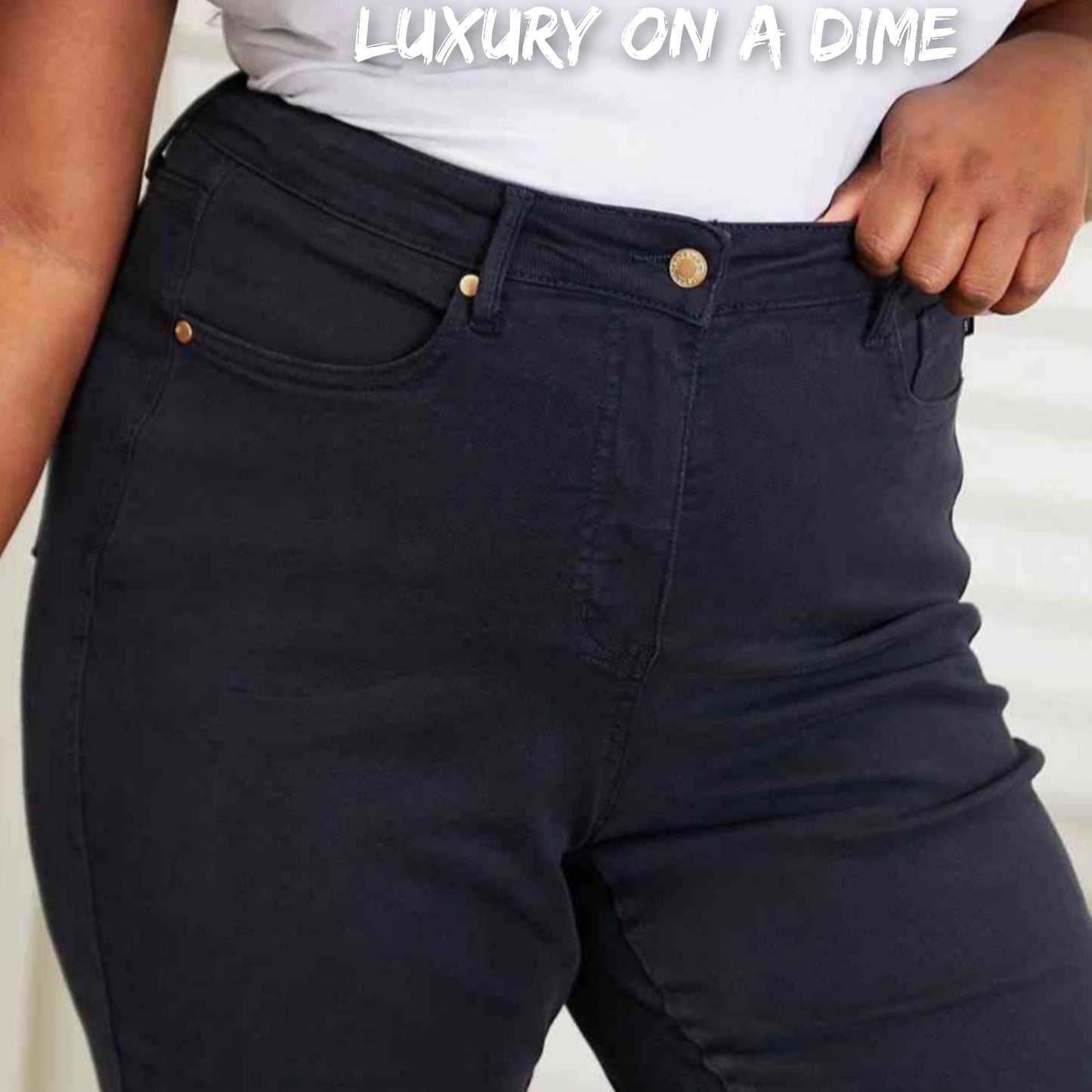 Tummy Control High Waist Navy Demim Jean Judy Blue Cropped Pants