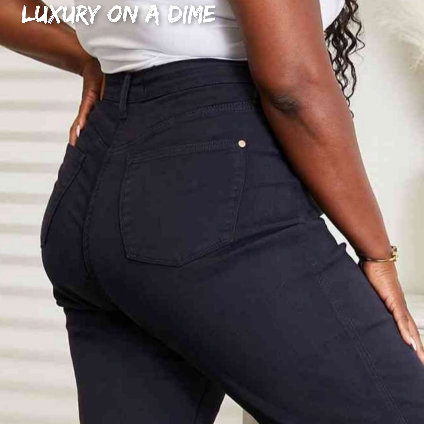 Tummy Control High Waist Navy Demim Jean Judy Blue Cropped Pants