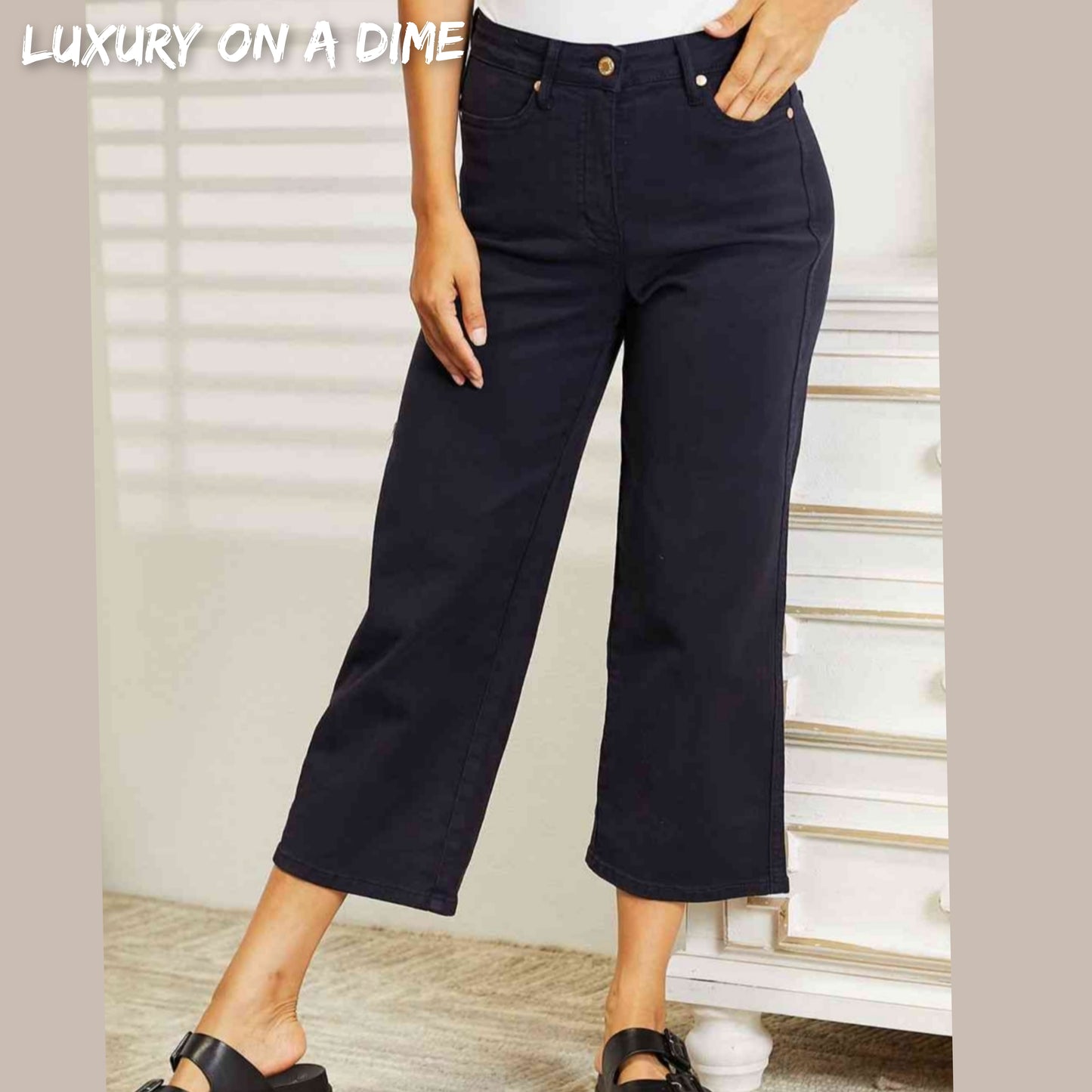 Tummy Control High Waist Navy Demim Jean Judy Blue Cropped Pants
