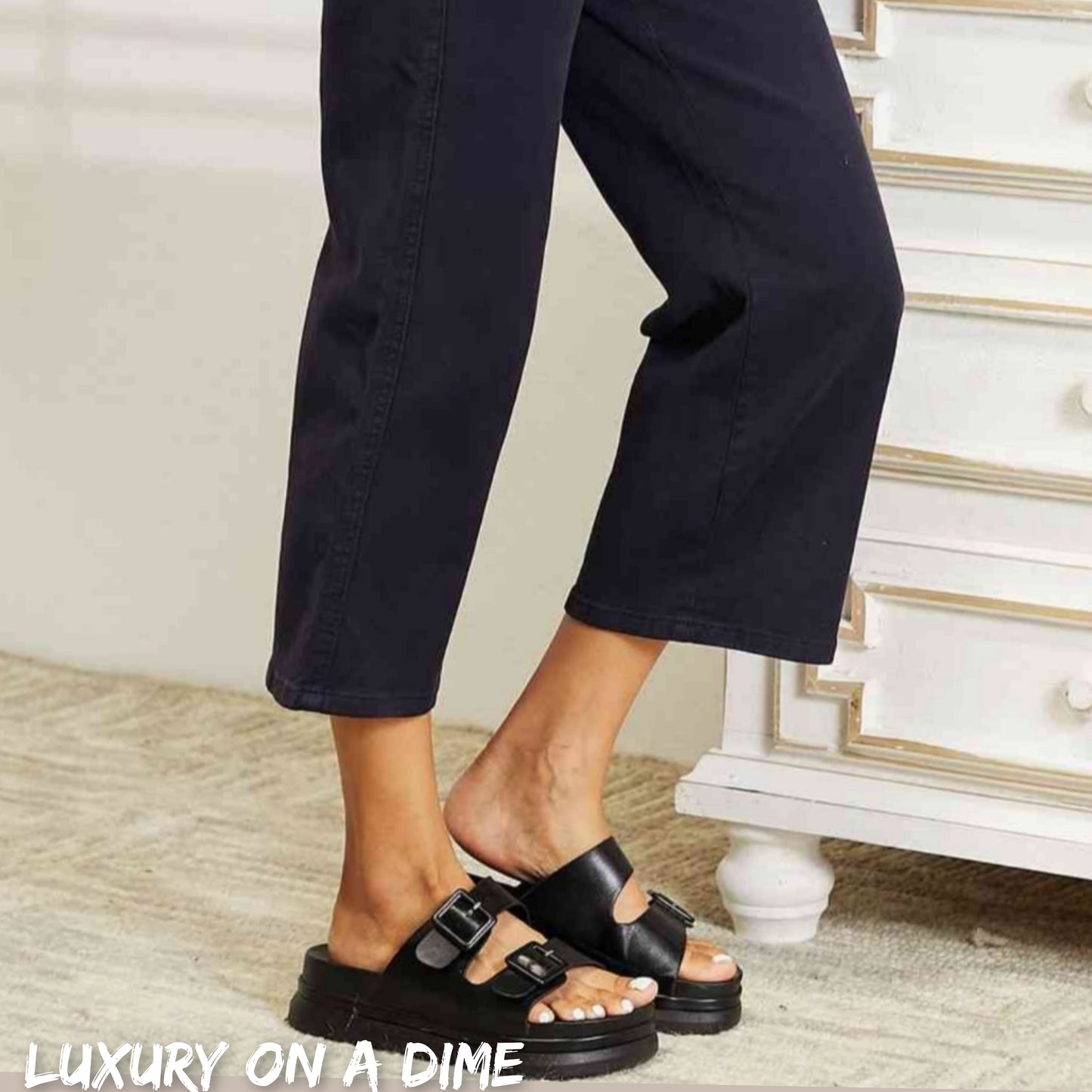 Tummy Control High Waist Navy Demim Jean Judy Blue Cropped Pants