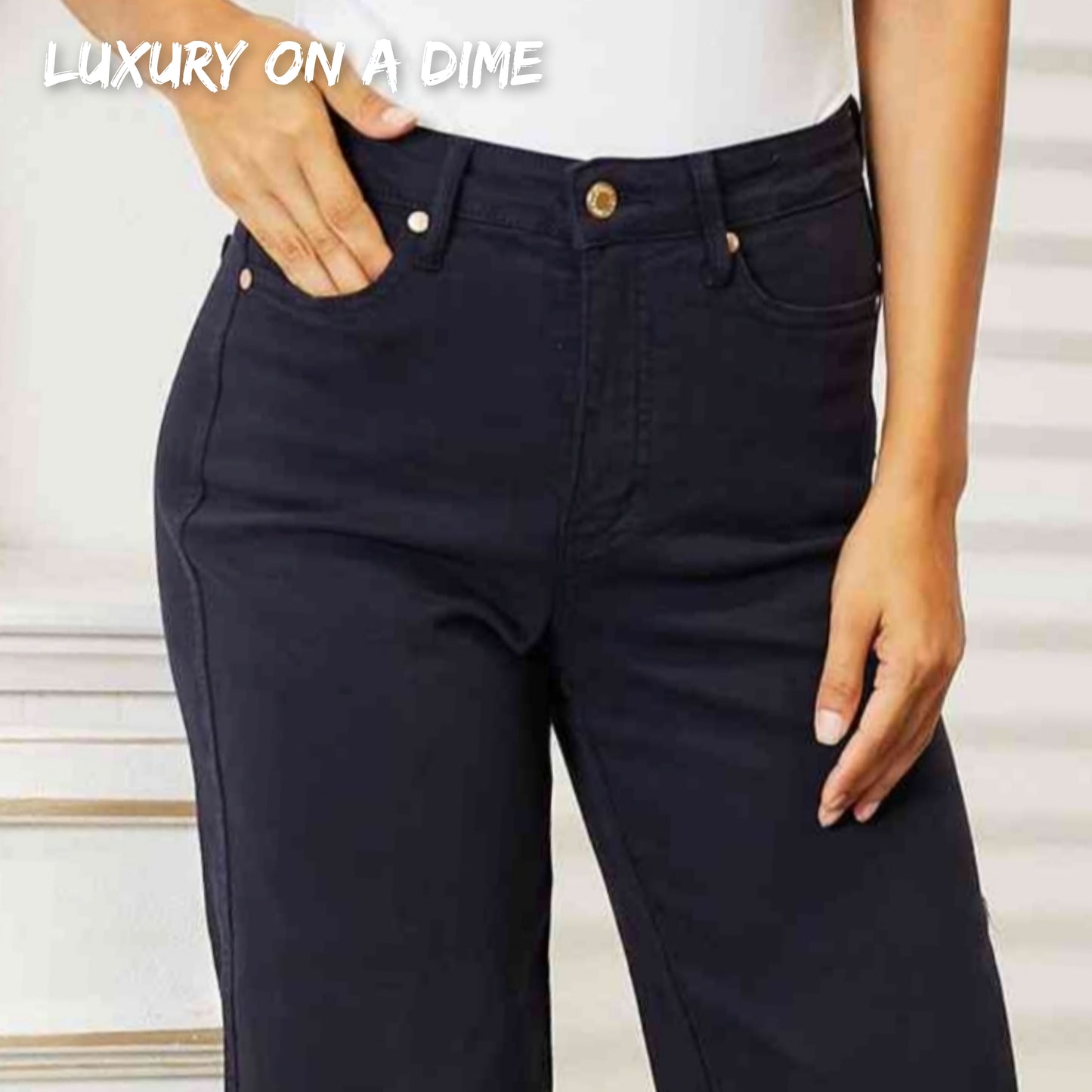 Tummy Control High Waist Navy Demim Jean Judy Blue Cropped Pants
