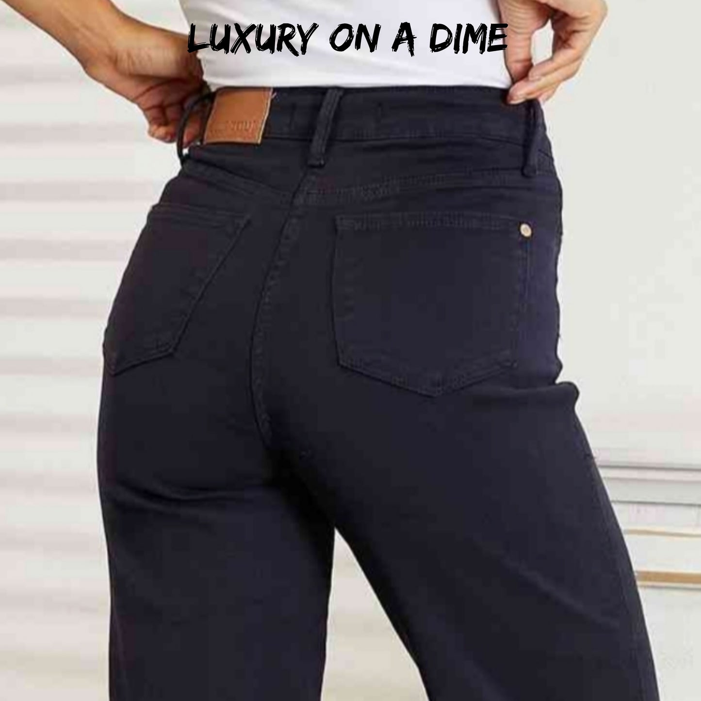 Tummy Control High Waist Navy Demim Jean Judy Blue Cropped Pants