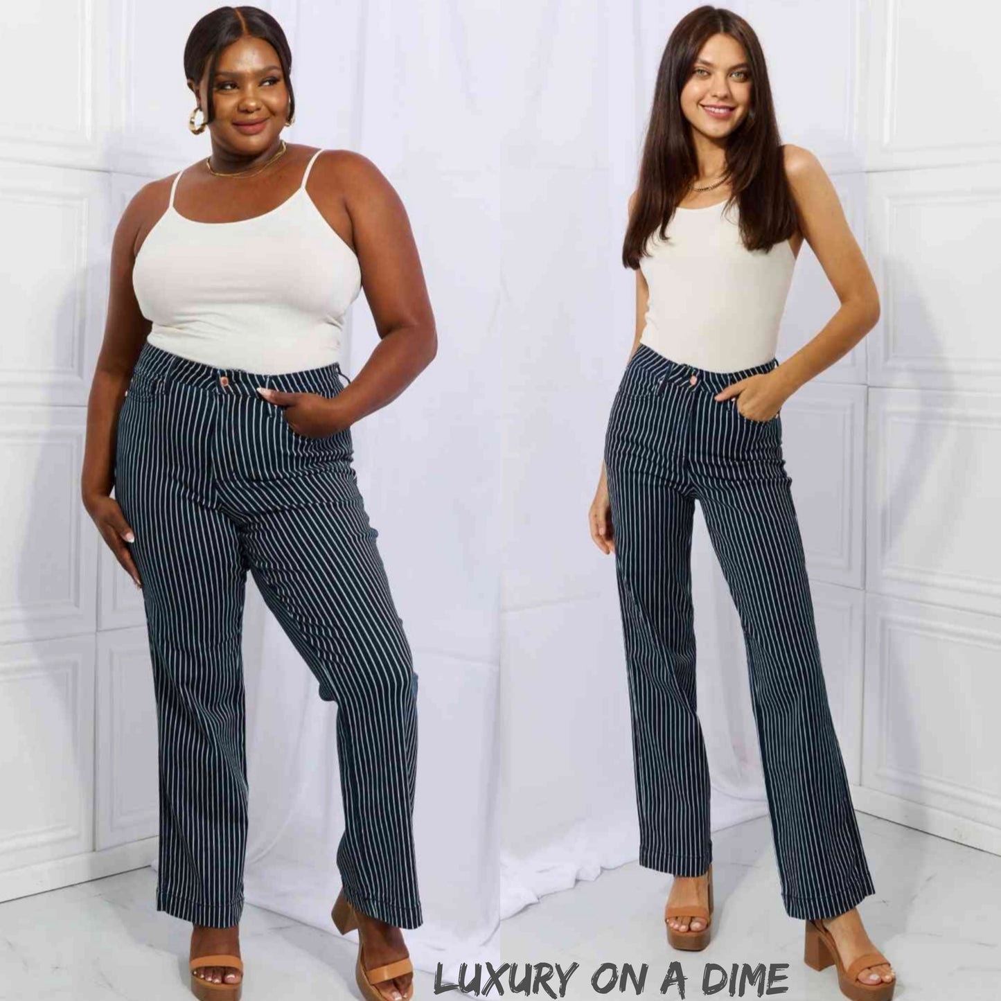 Judy Blue Cassidy Full Size High Waisted Tummy Control Striped Straight Jeans