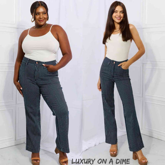 Judy Blue Cassidy Full Size High Waisted Tummy Control Striped Straight Jeans
