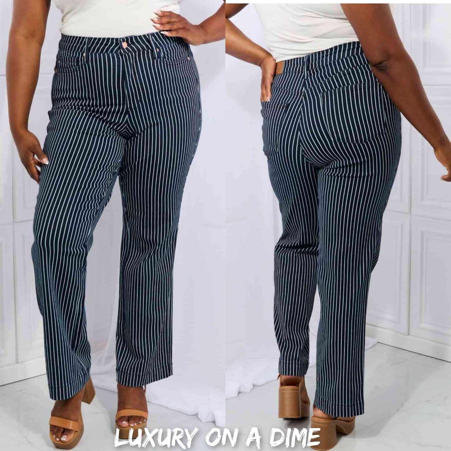 Judy Blue Cassidy Full Size High Waisted Tummy Control Striped Straight Jeans
