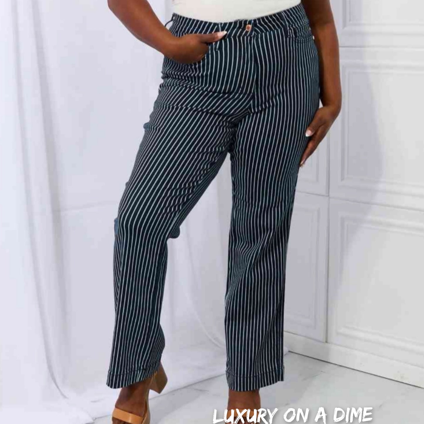 Judy Blue Cassidy Full Size High Waisted Tummy Control Striped Straight Jeans