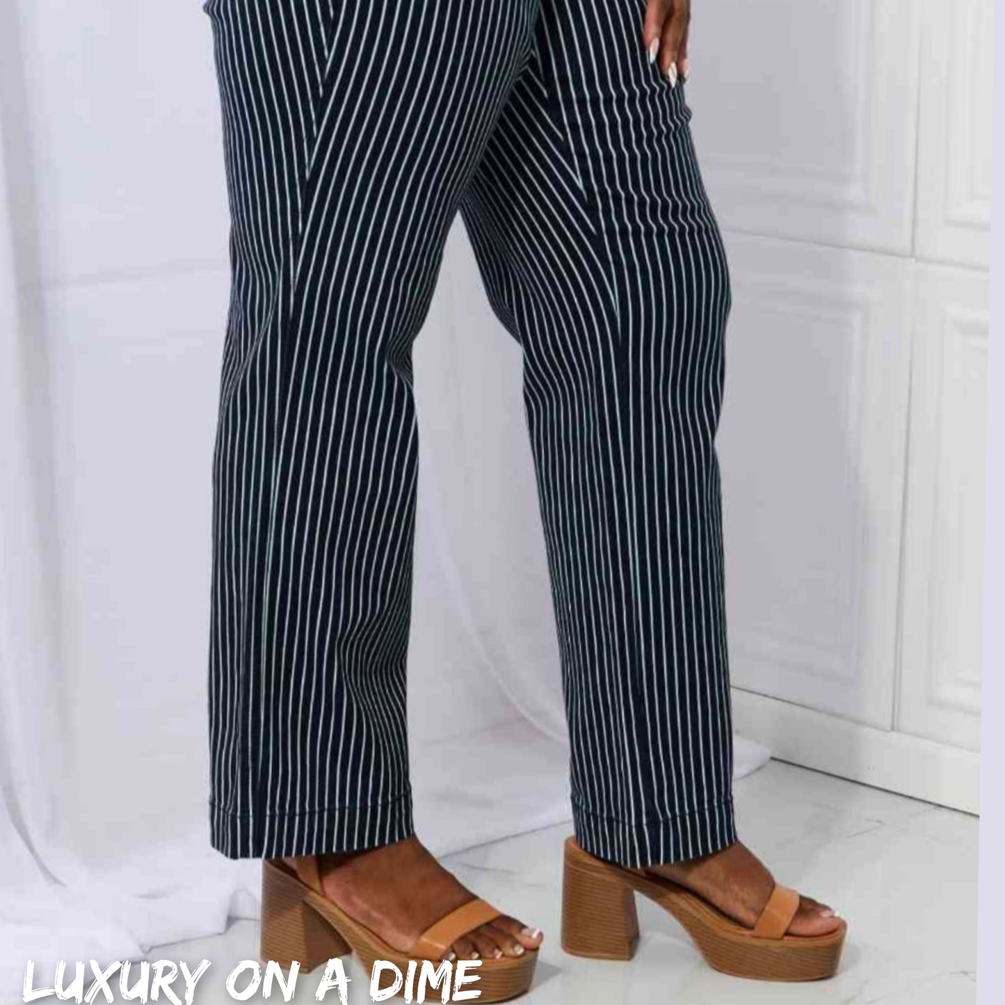 Judy Blue Cassidy Full Size High Waisted Tummy Control Striped Straight Jeans