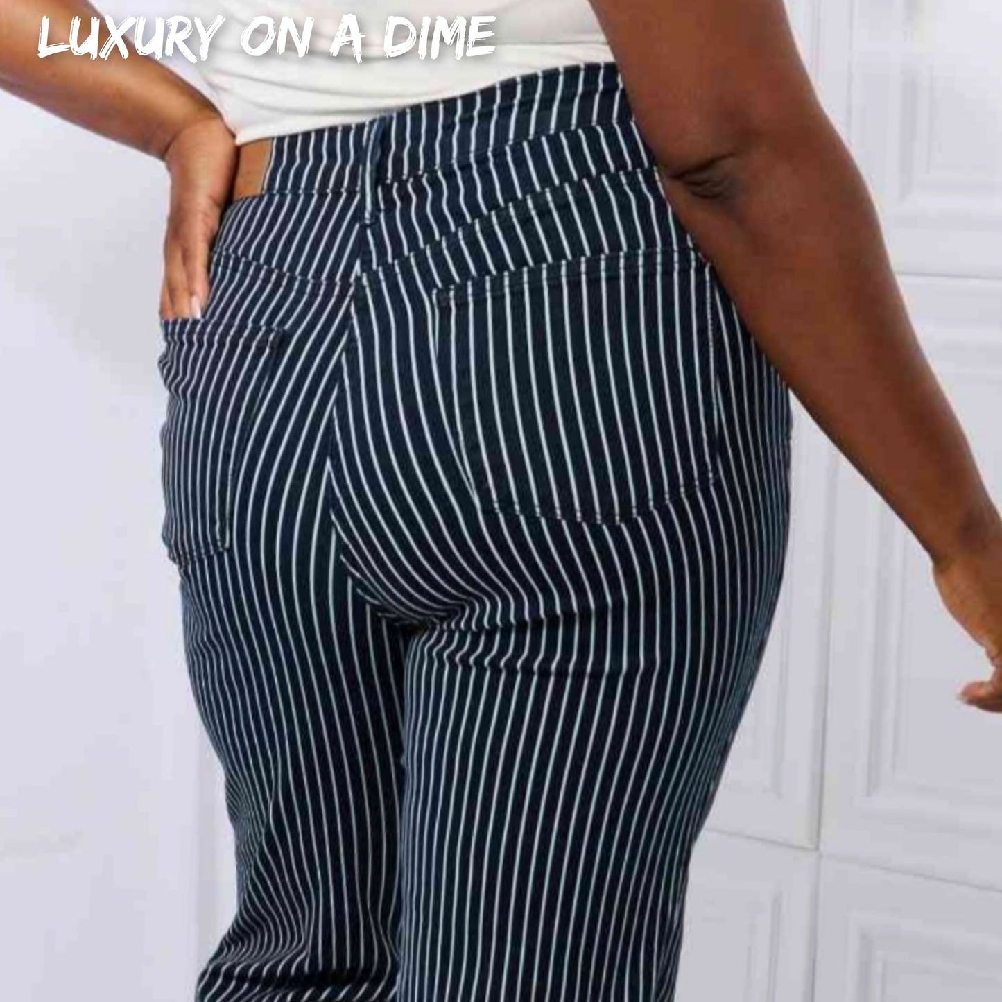 Judy Blue Cassidy Full Size High Waisted Tummy Control Striped Straight Jeans