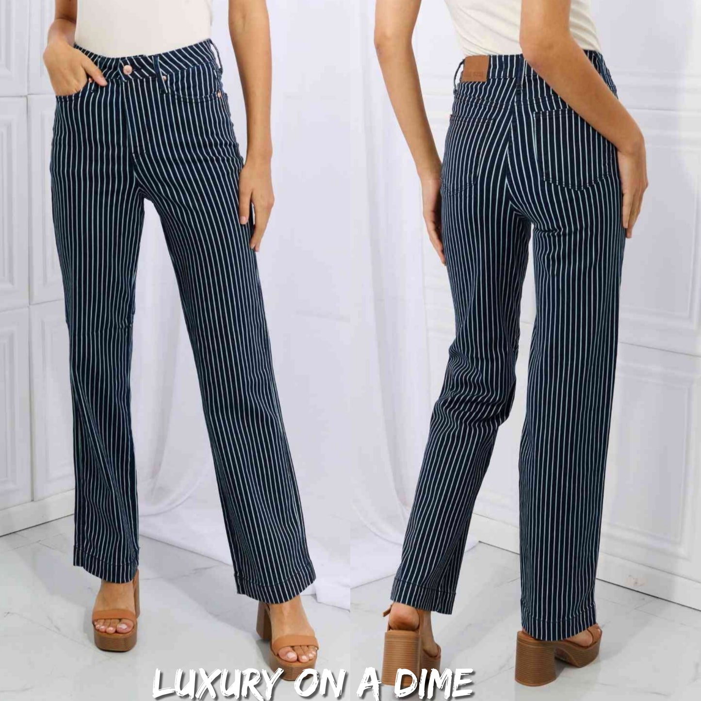 Judy Blue Cassidy Full Size High Waisted Tummy Control Striped Straight Jeans