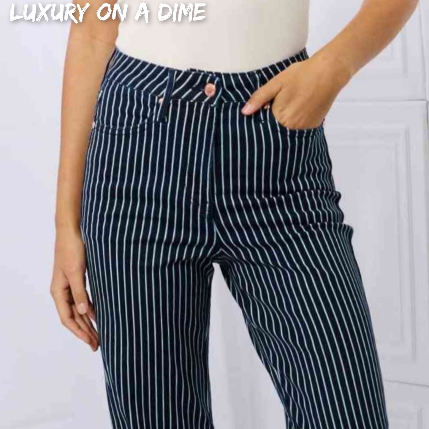 Judy Blue Cassidy Full Size High Waisted Tummy Control Striped Straight Jeans