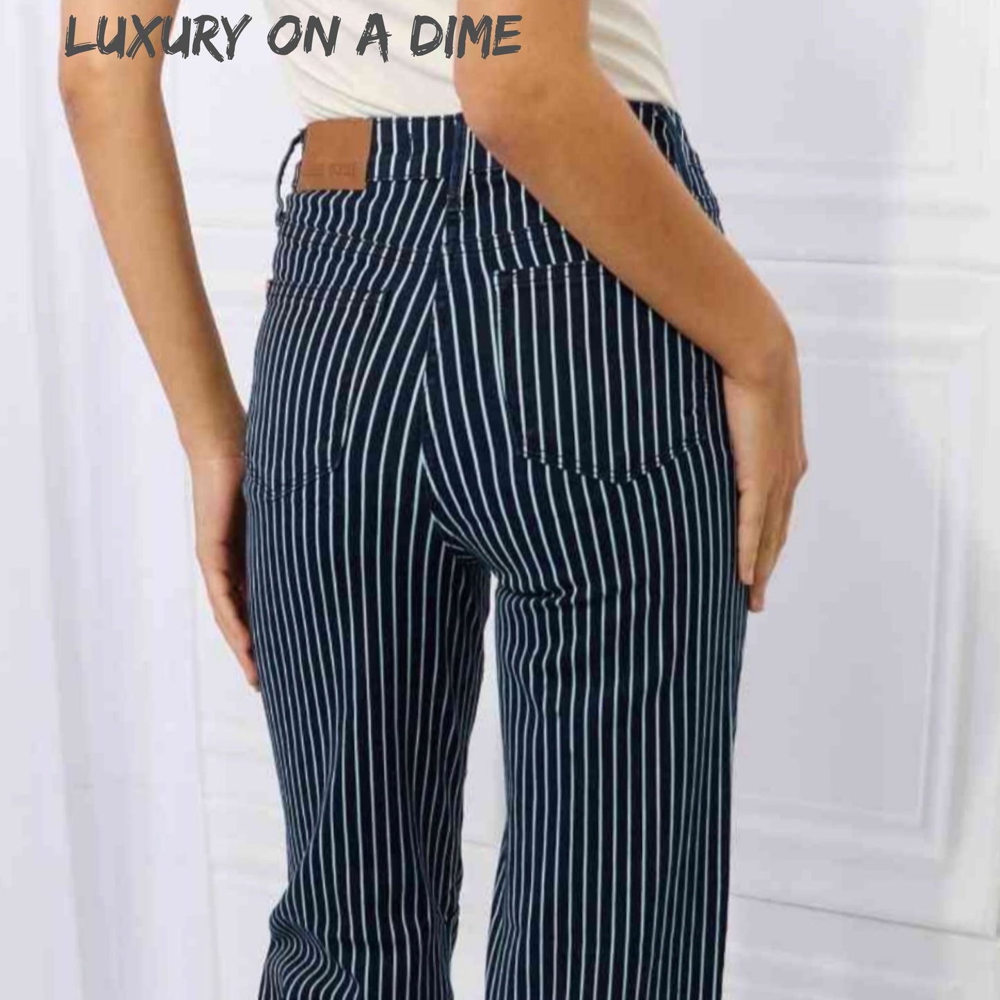 Judy Blue Cassidy Full Size High Waisted Tummy Control Striped Straight Jeans