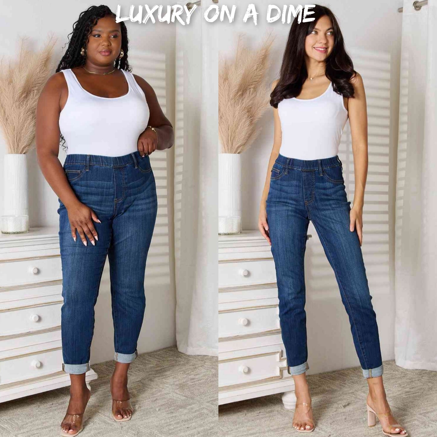Skinny Ankle Cuffed Pants Cropped Dark Whisker Wash Stretch Denim Judy Blue Jeans