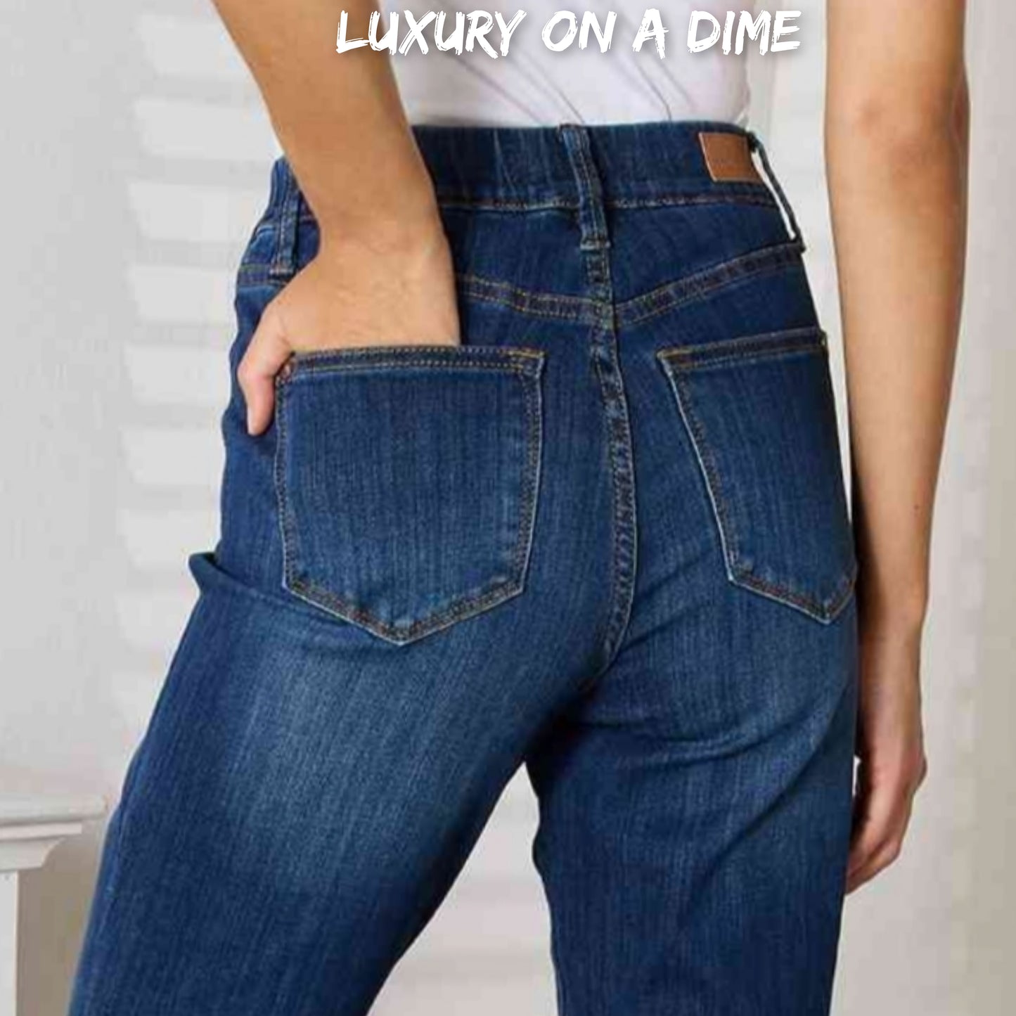 Skinny Ankle Cuffed Pants Cropped Dark Whisker Wash Stretch Denim Judy Blue Jeans