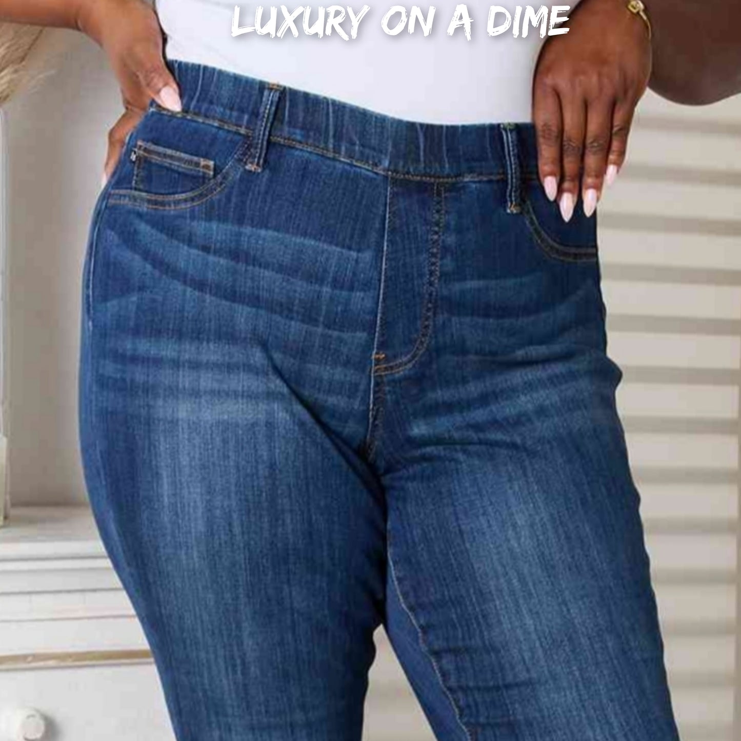 Skinny Ankle Cuffed Pants Cropped Dark Whisker Wash Stretch Denim Judy Blue Jeans