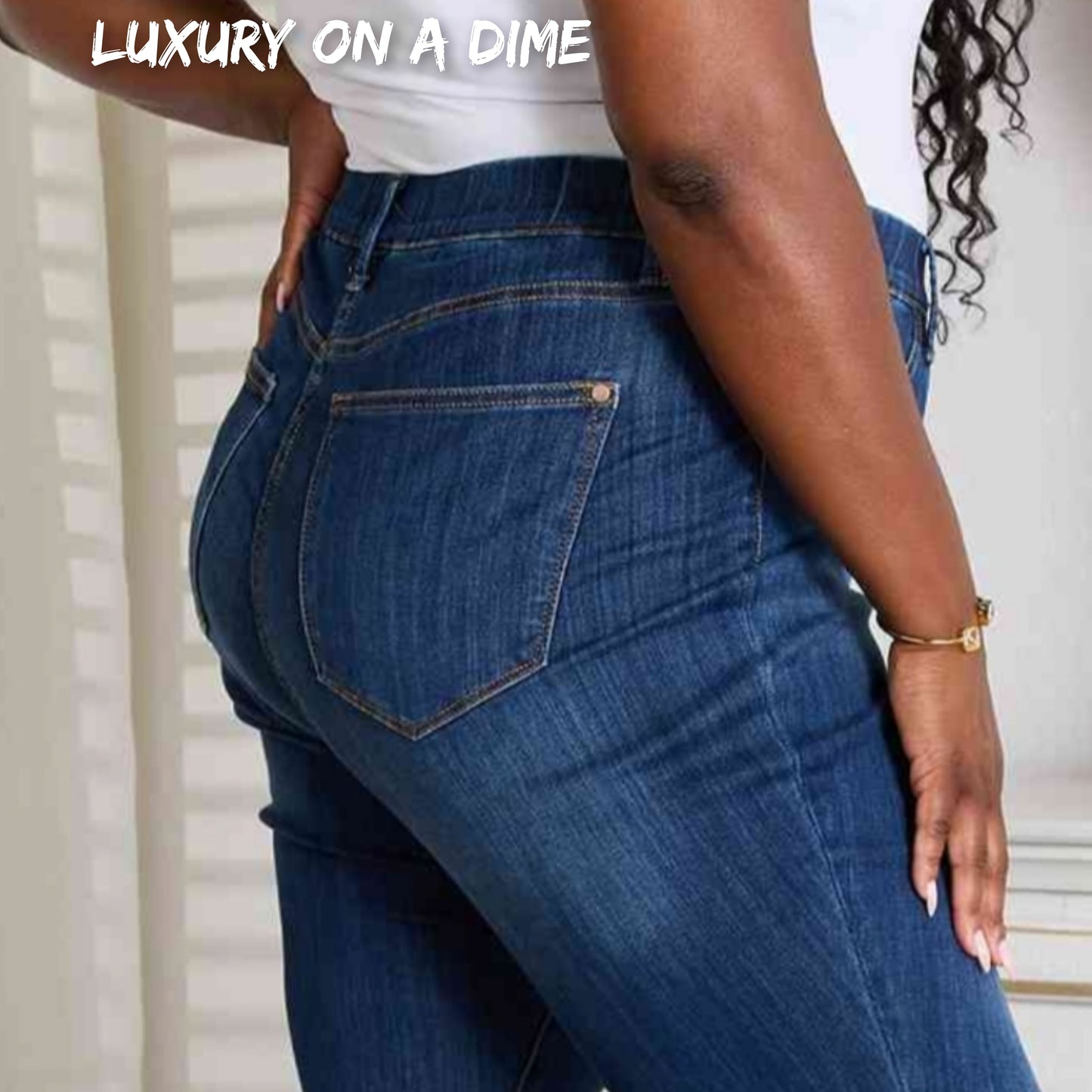 Skinny Ankle Cuffed Pants Cropped Dark Whisker Wash Stretch Denim Judy Blue Jeans