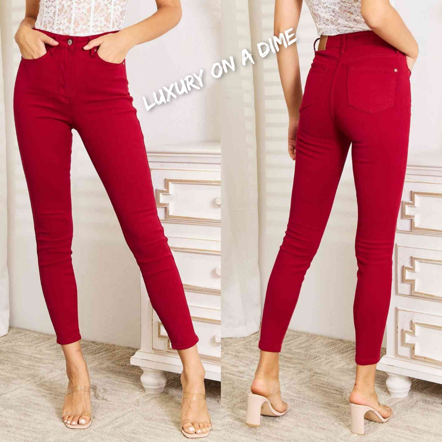 Tummy Control High-Rise Waist Red Demim Judy Blue Skinny Jean Pants