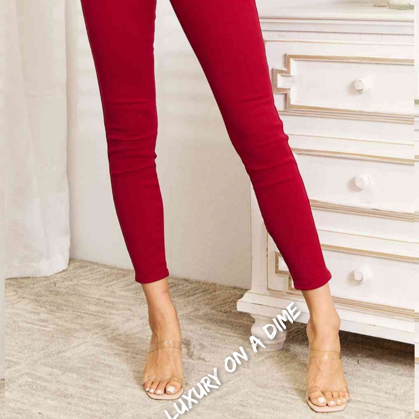 Tummy Control High-Rise Waist Red Demim Judy Blue Skinny Jean Pants